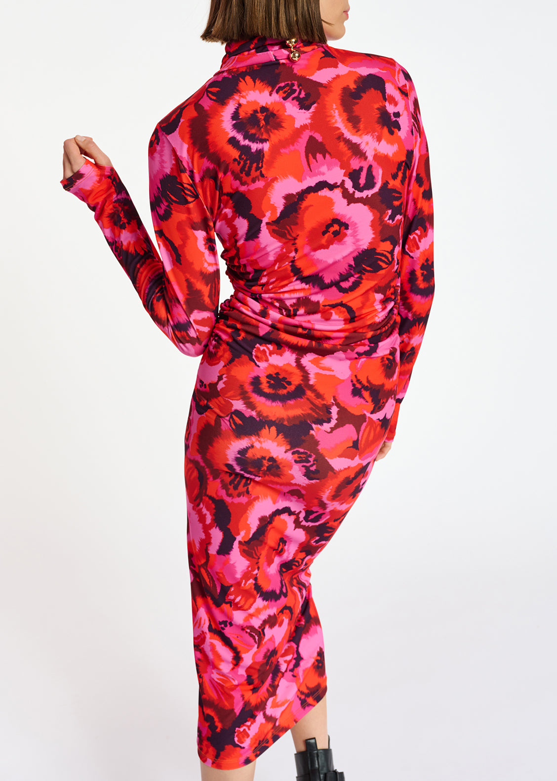 Pink and red floral-print stretch-jersey midi dress RE—SSENTIEL | Essentiel second hand