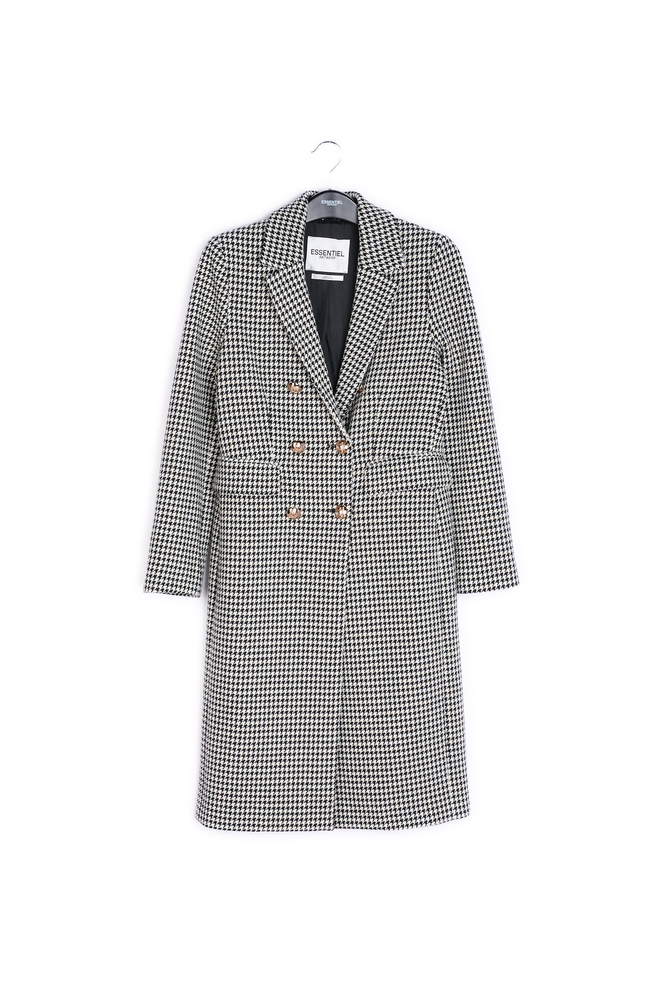 Manteau ajusté à double boutonnage motif pied de poule RE—SSENTIEL | Essentiel second hand