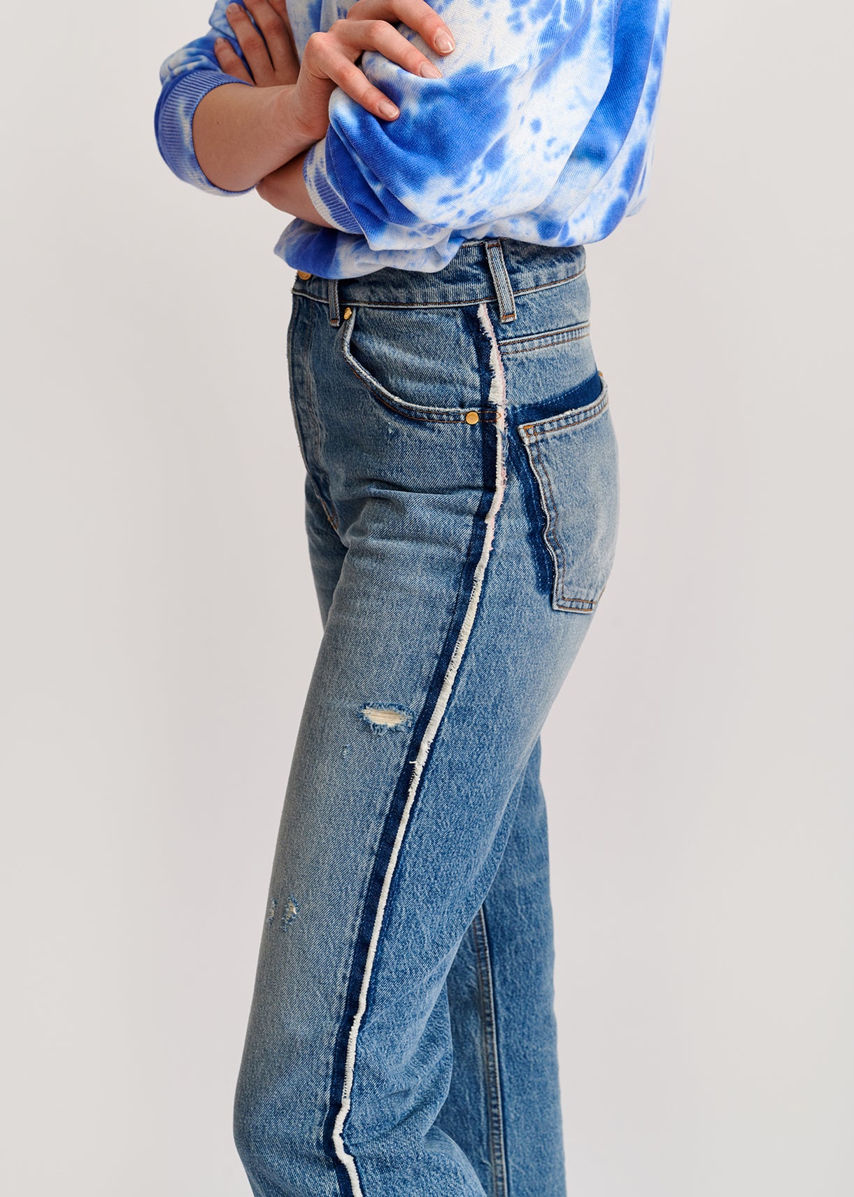 Dark blue distressed high-rise jeans RE—SSENTIEL | Essentiel second hand