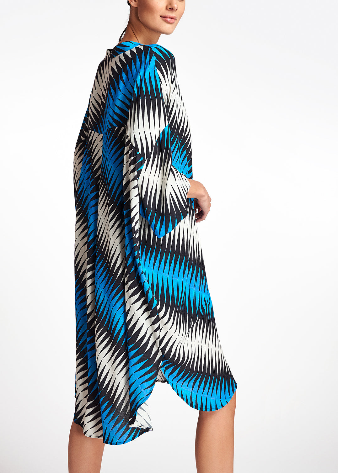 Blue, black and white graphic print knee-length dress RE—SSENTIEL | Essentiel second hand