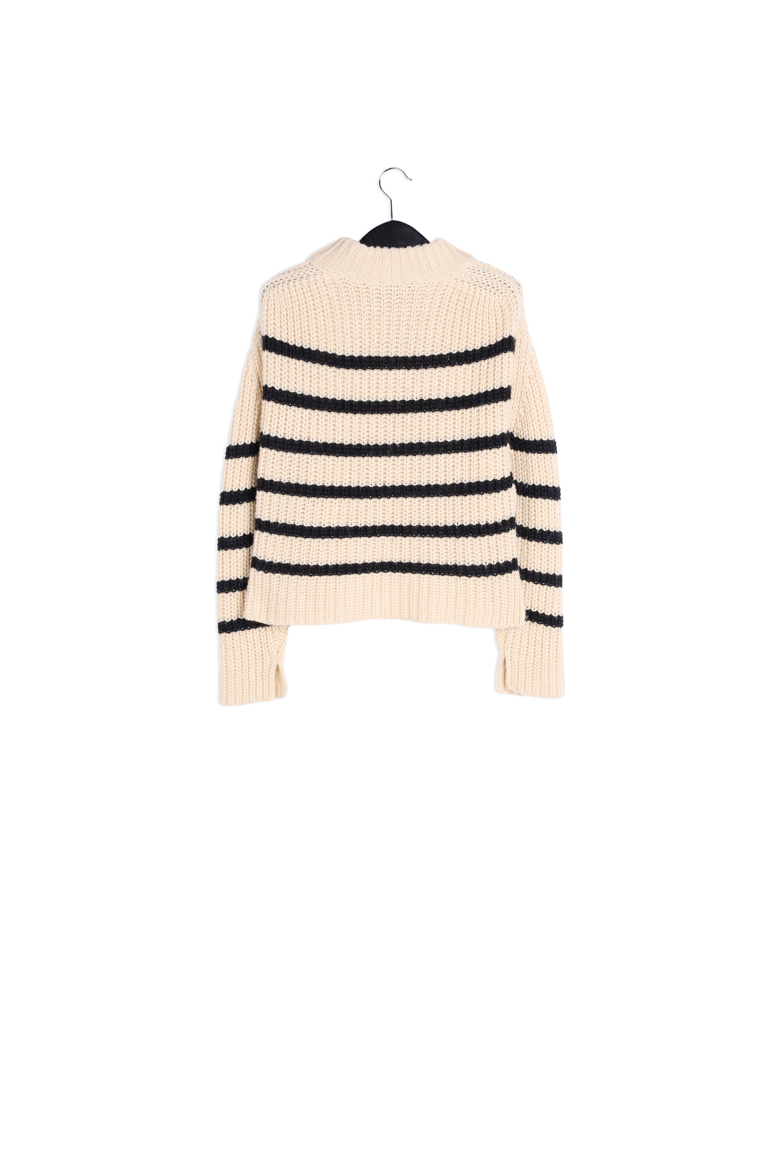 Pull écru et noir en maille côtelée à rayures RE—SSENTIEL | Essentiel second hand