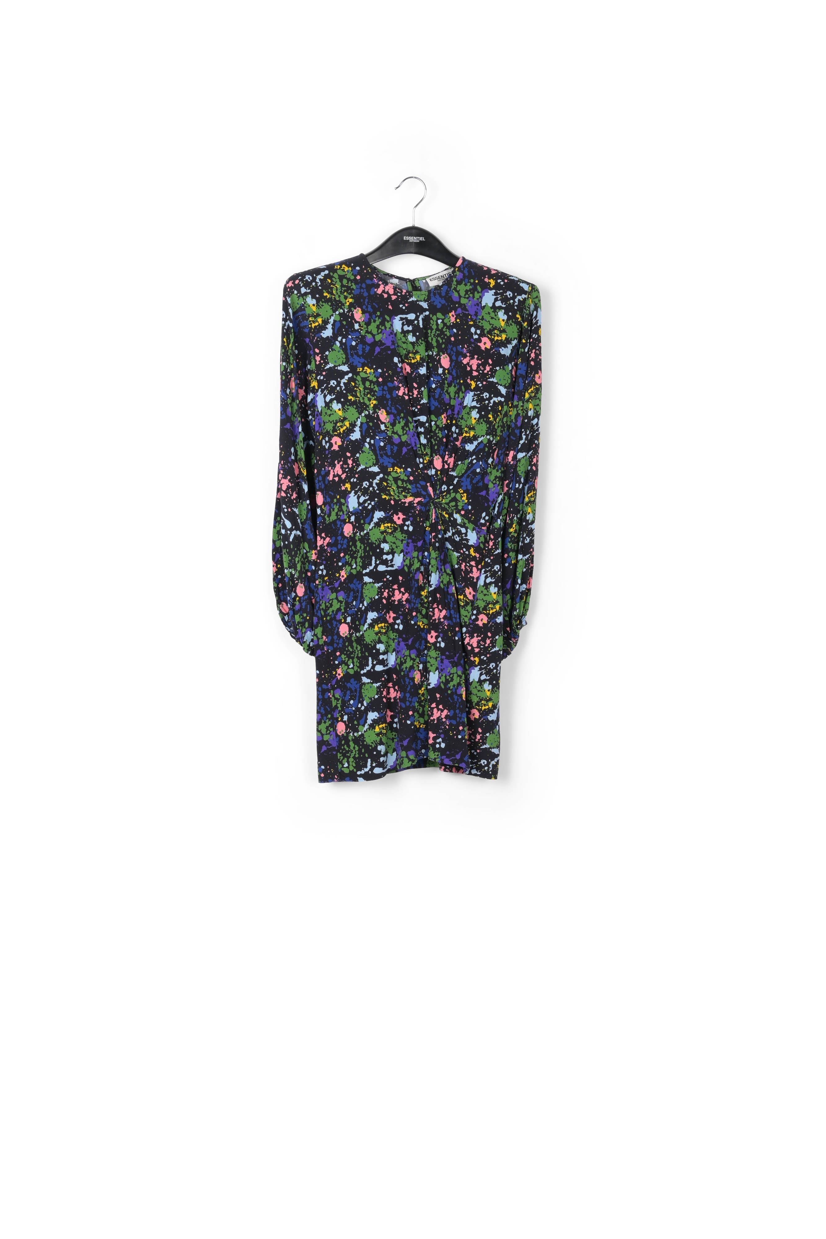 Mini-robe noire et bleue fleurie à taille cintrée RE—SSENTIEL | Essentiel second hand