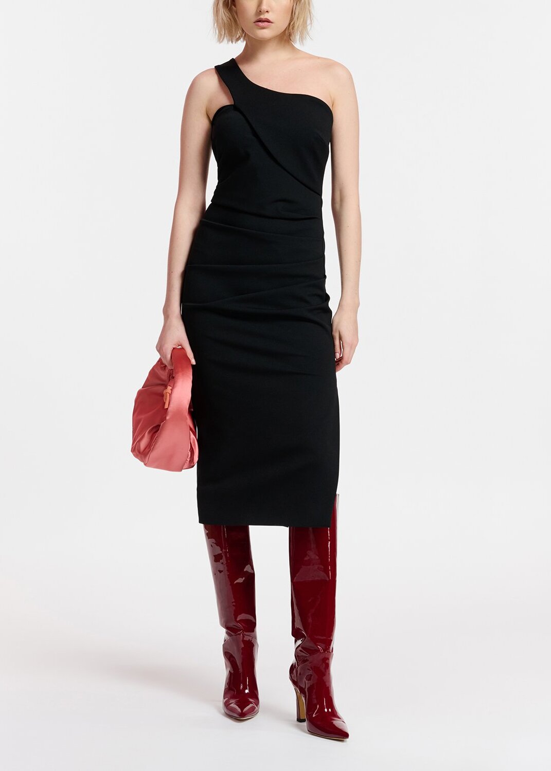 Black one-shoulder fitted midi-length dress RE—SSENTIEL | Essentiel second hand