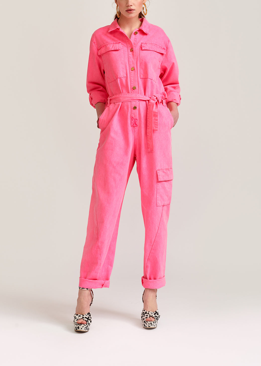 Neon pink denim jumpsuit RE—SSENTIEL | Essentiel second hand
