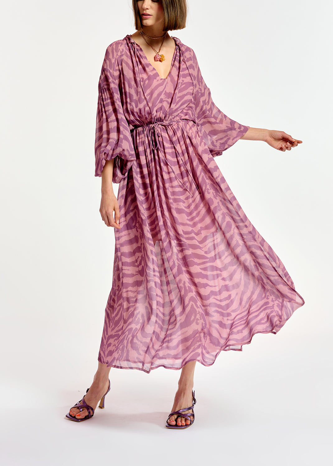 Lila wijde maxi-jurk met zebraprint RE—SSENTIEL | Essentiel second hand