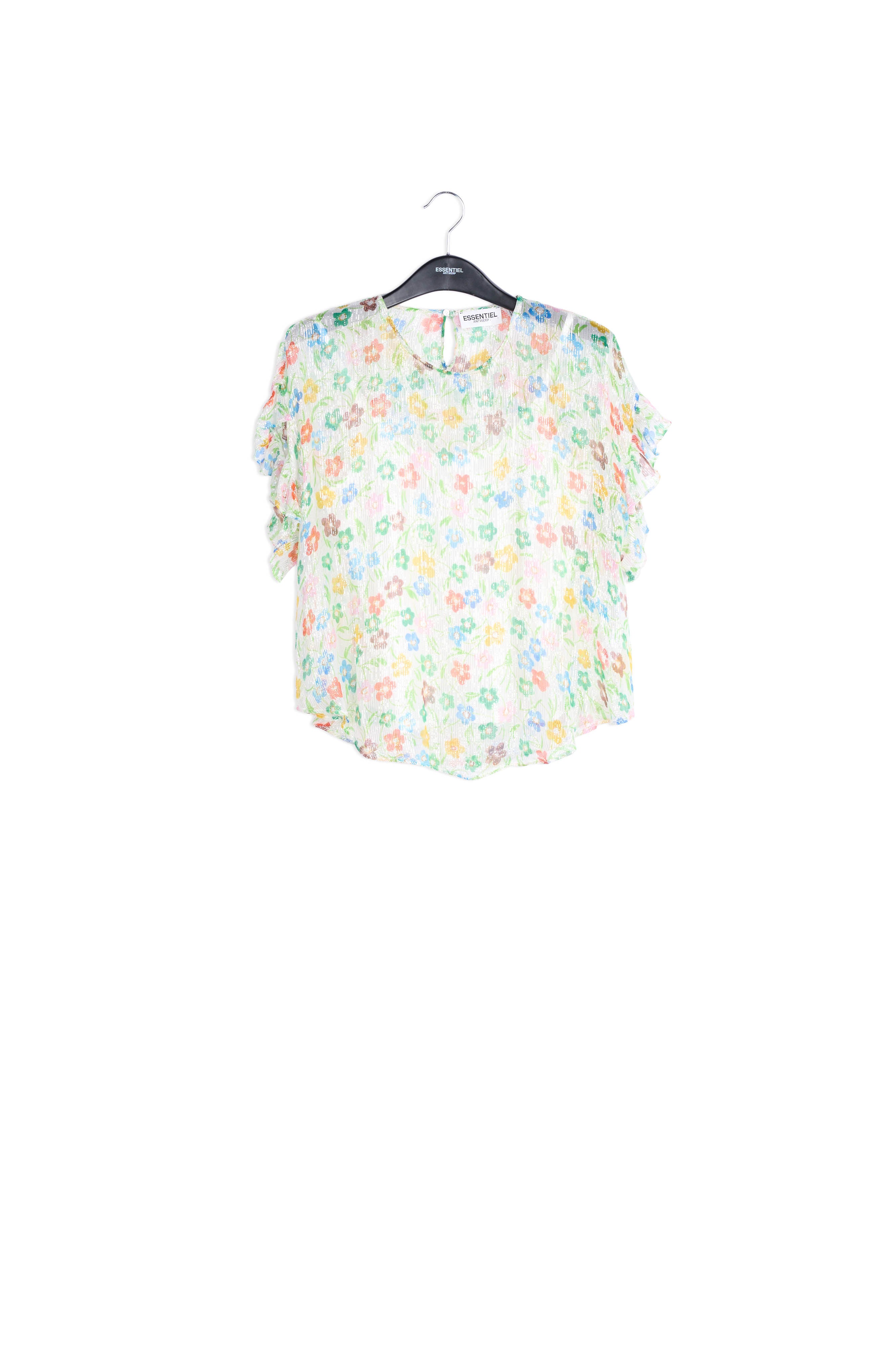 Off-white floral print top with ruffled sleeves RE—SSENTIEL | Essentiel second hand