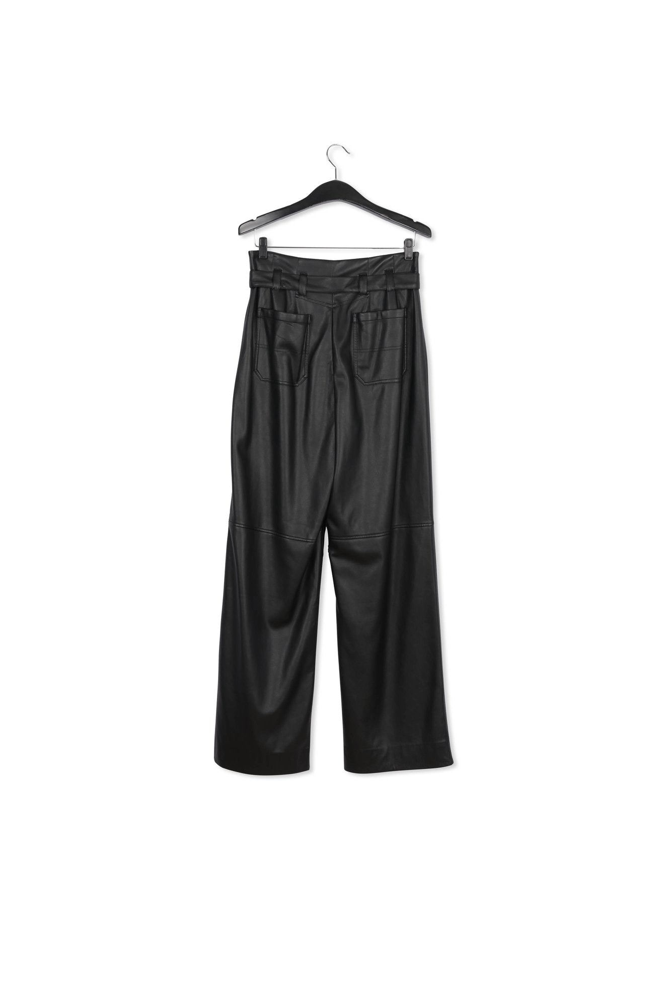 Black faux leather belted pants RE—SSENTIEL | Essentiel second hand