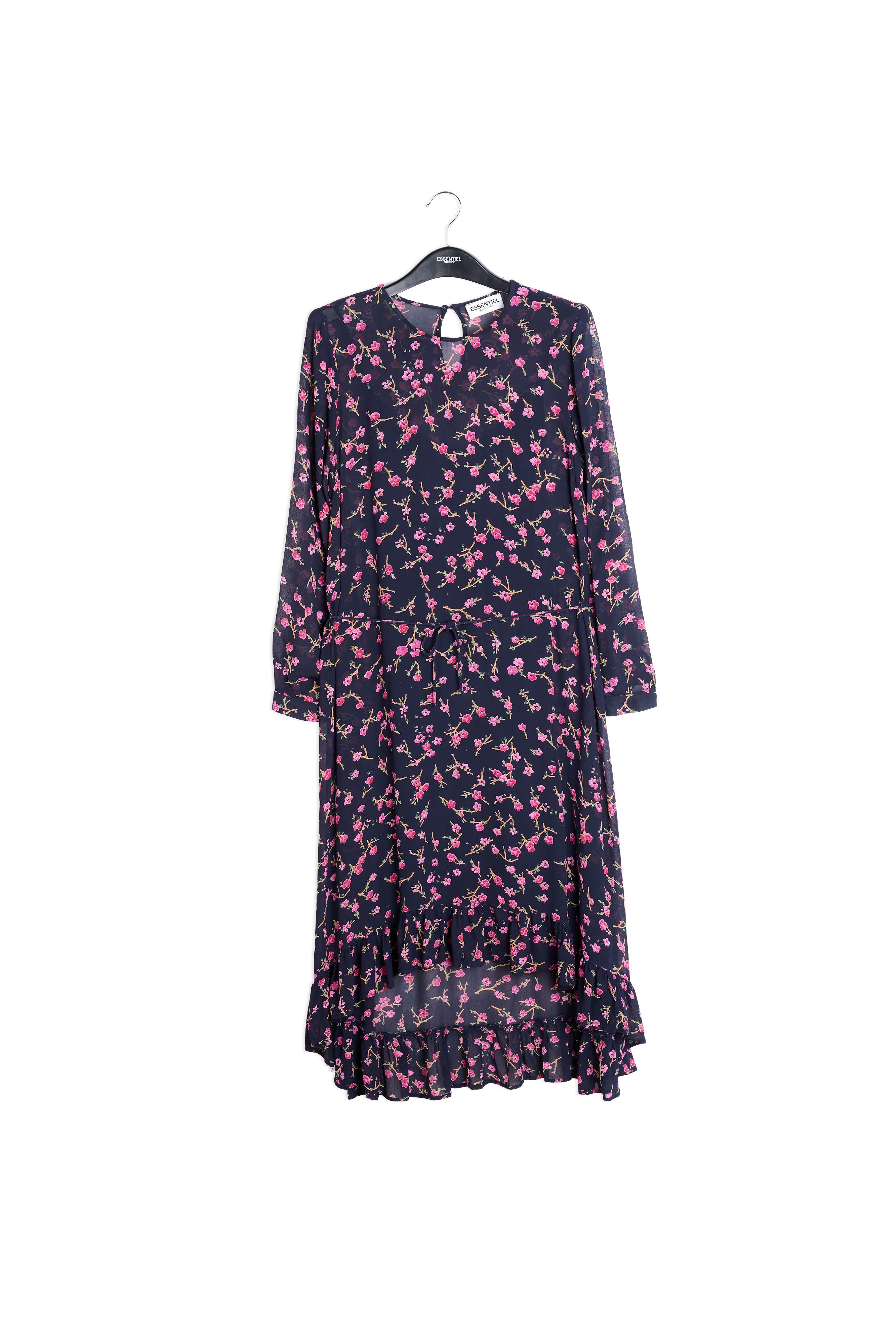 Dark blue floral midi A-line dress RE—SSENTIEL | Essentiel second hand