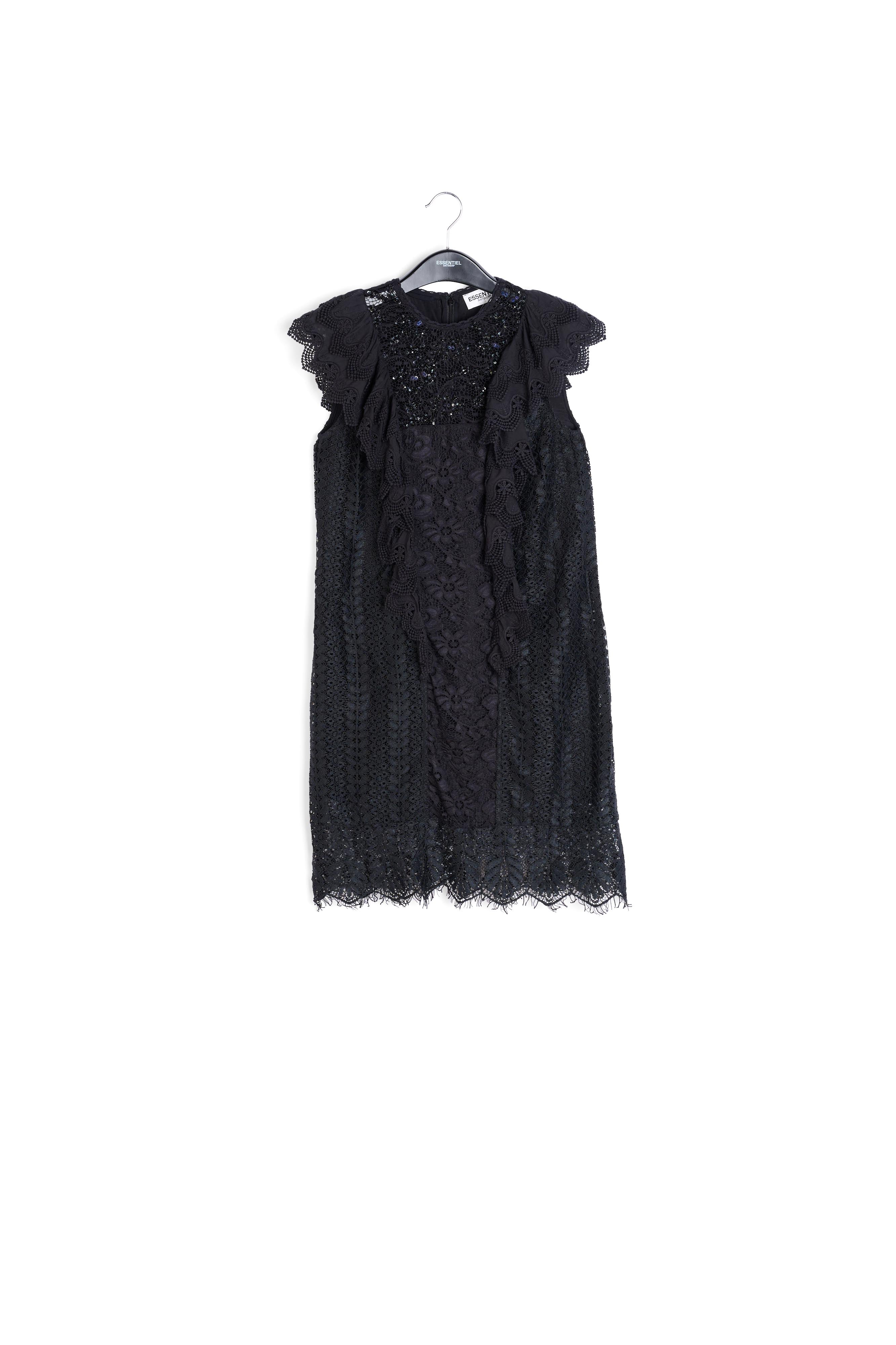 Black ruffled lace belted dress with sequins RE—SSENTIEL | Essentiel second hand