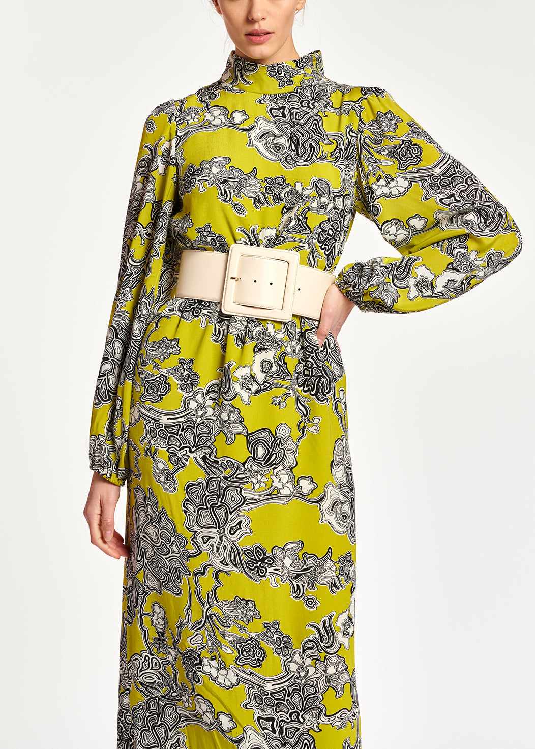 Robe midi vert citron à imprimé fleuri RE—SSENTIEL | Essentiel second hand