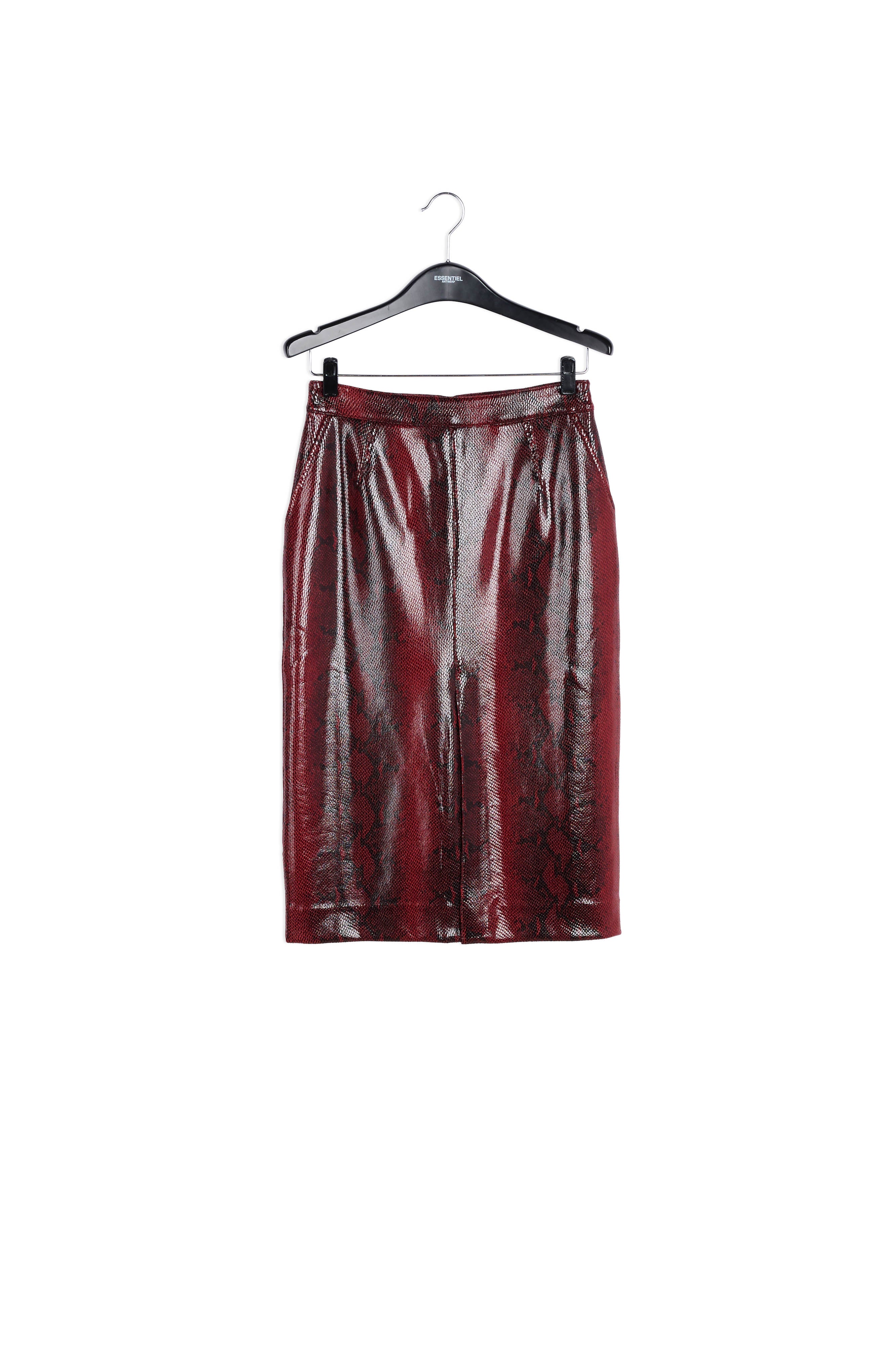 Red and black glossy snake-print midi skirt RE—SSENTIEL | Essentiel second hand