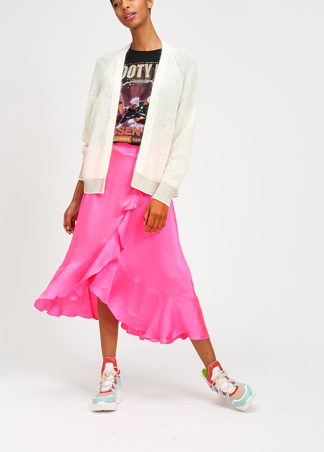 Off-white ribbed open cardigan with accentuated trims RE—SSENTIEL | Essentiel second hand