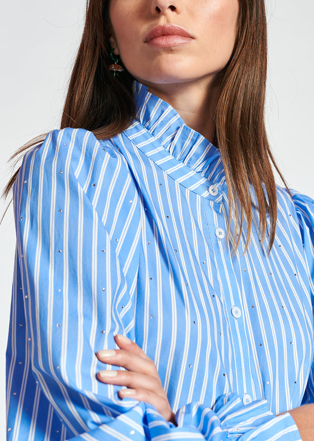 Mini robe bleu clair en popeline avec strass RE—SSENTIEL | Essentiel second hand