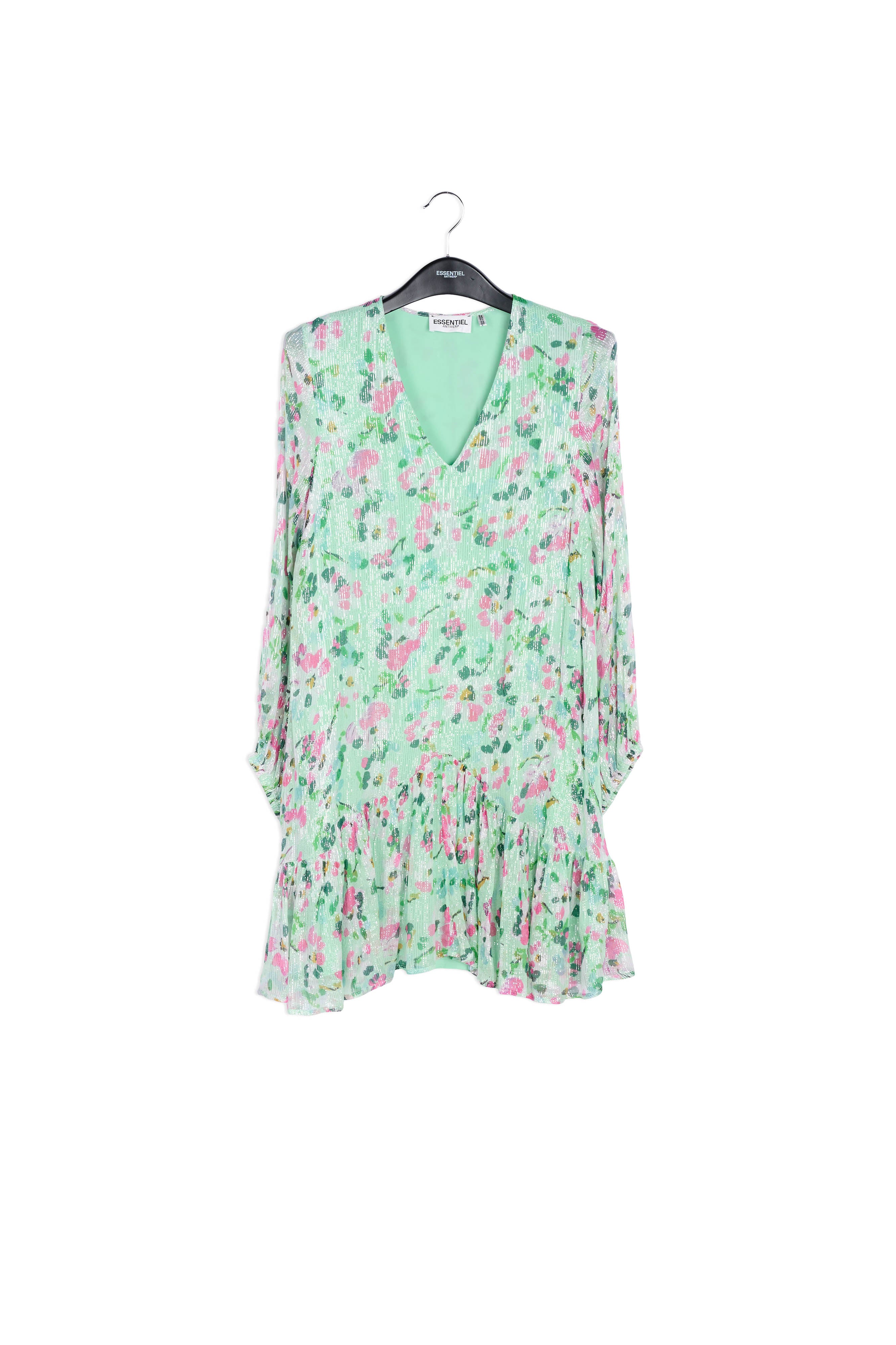 Robe trapèze vert menthe à imprimé floral RE—SSENTIEL | Essentiel second hand