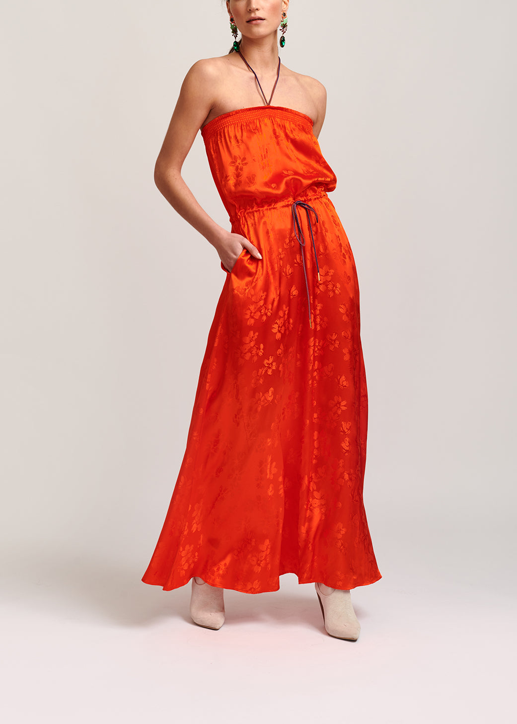 Orange floral-print jacquard maxi dress RE—SSENTIEL | Essentiel second hand