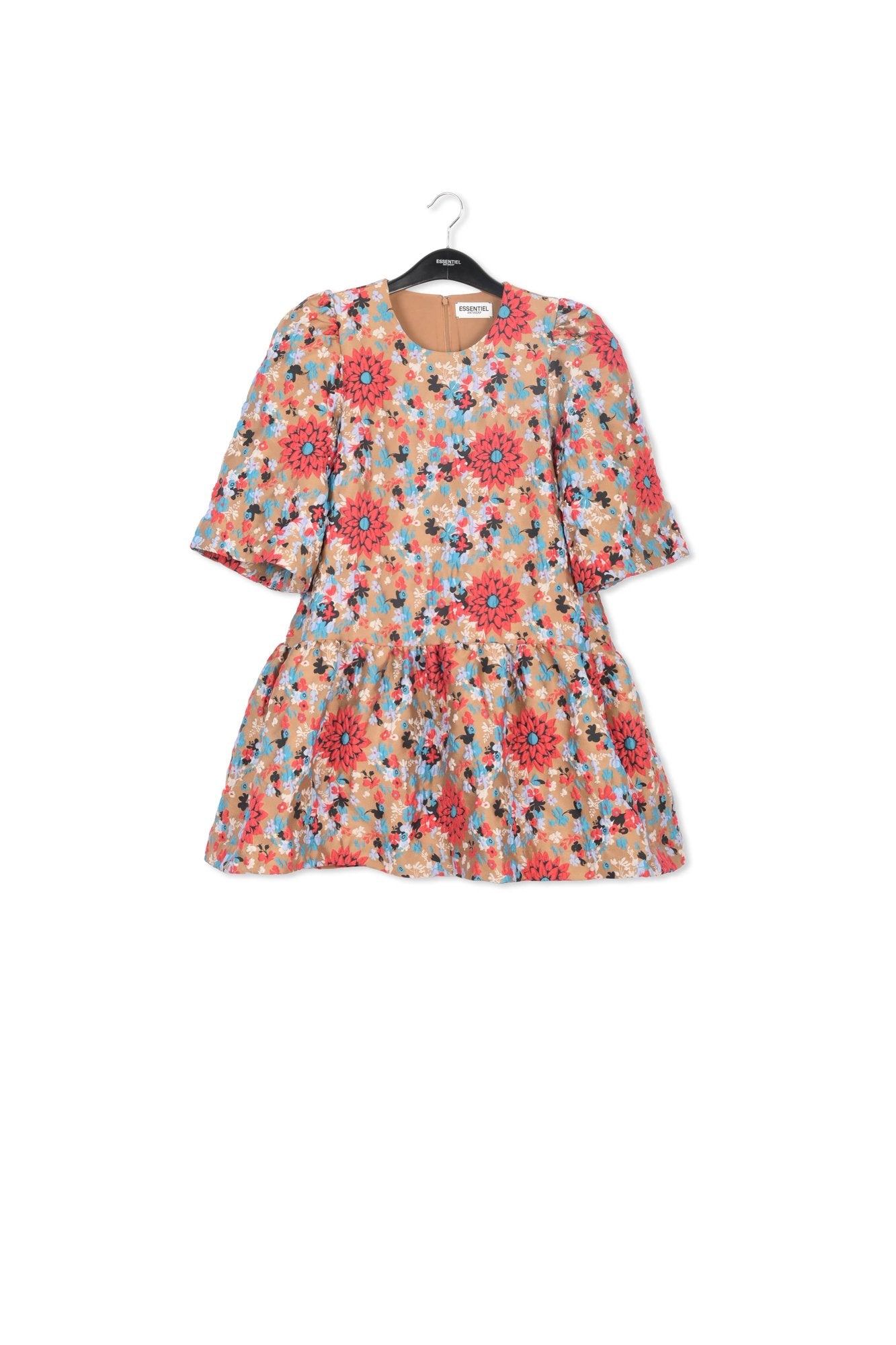 Camel floral jacquard mini dress RE—SSENTIEL | Essentiel second hand