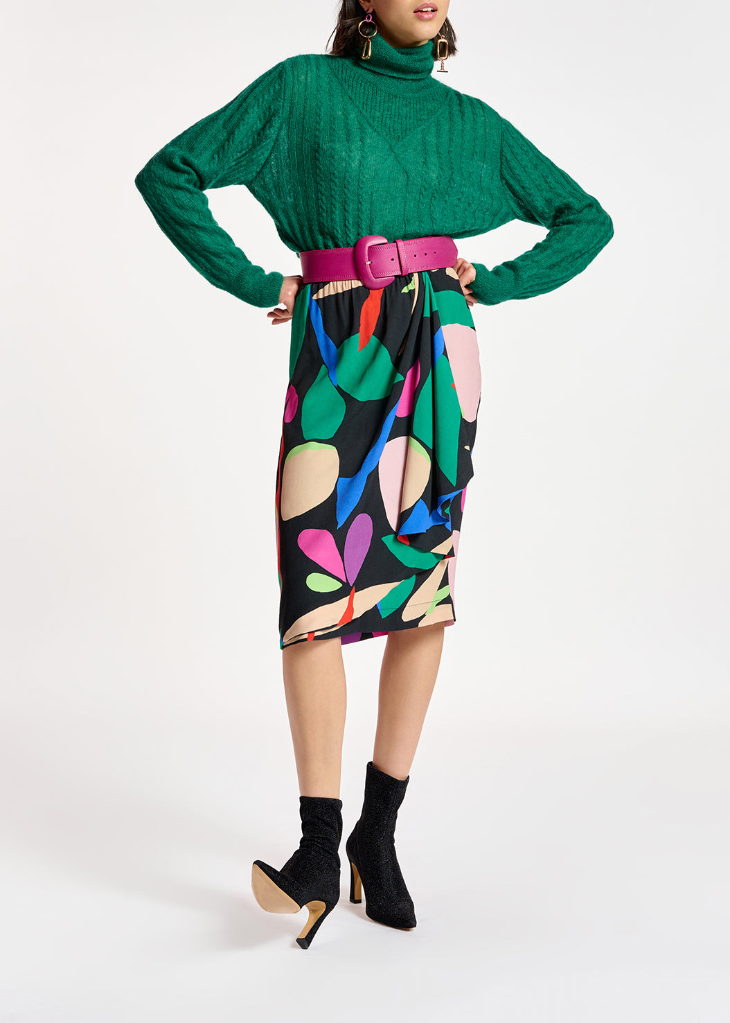 Pull à  col roulé en tricot torsadé vert foncé RE—SSENTIEL | Essentiel second hand