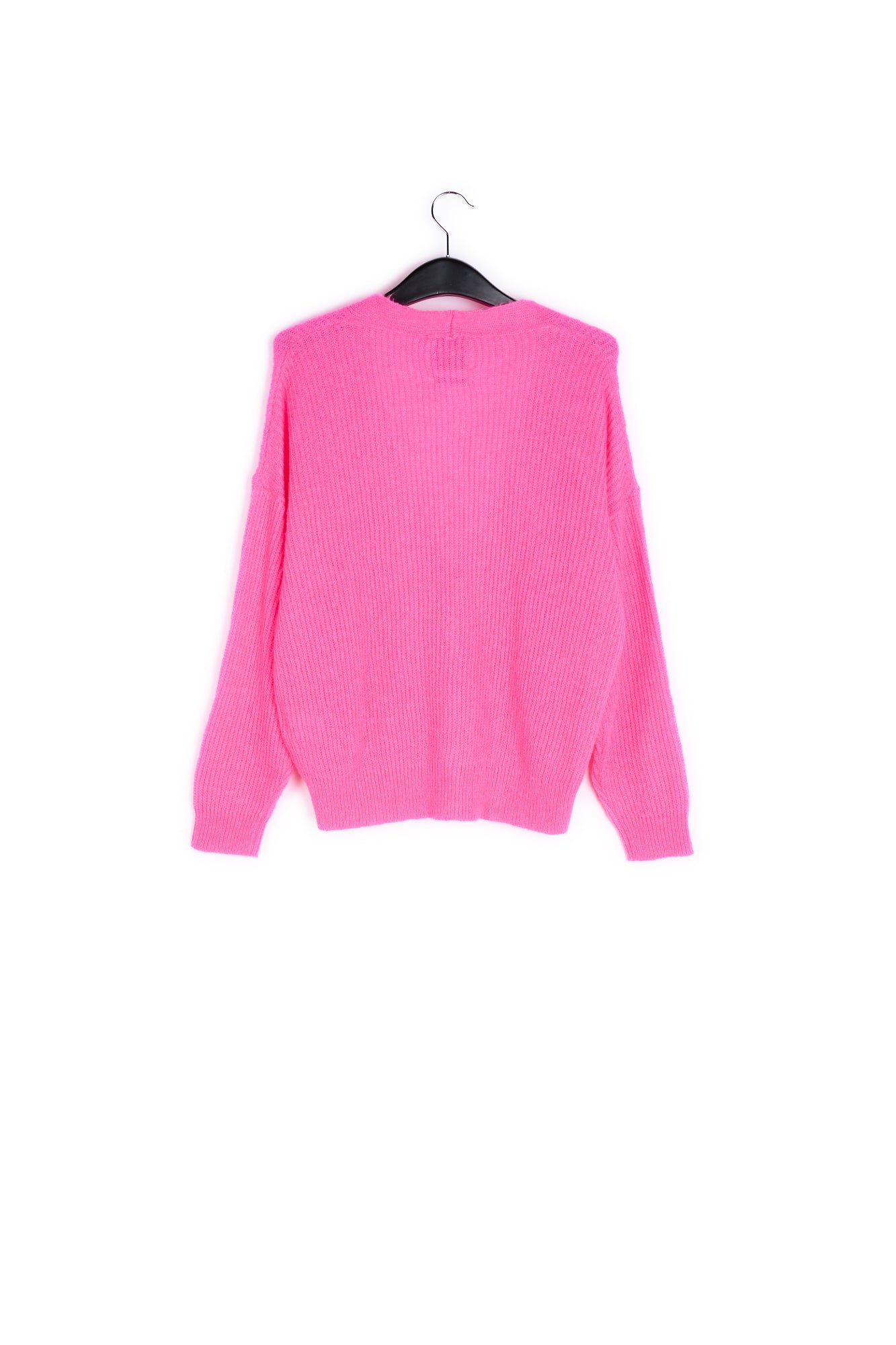 Knitted ribbed cardigan in fuchsia with mohair RE—SSENTIEL | Essentiel second hand