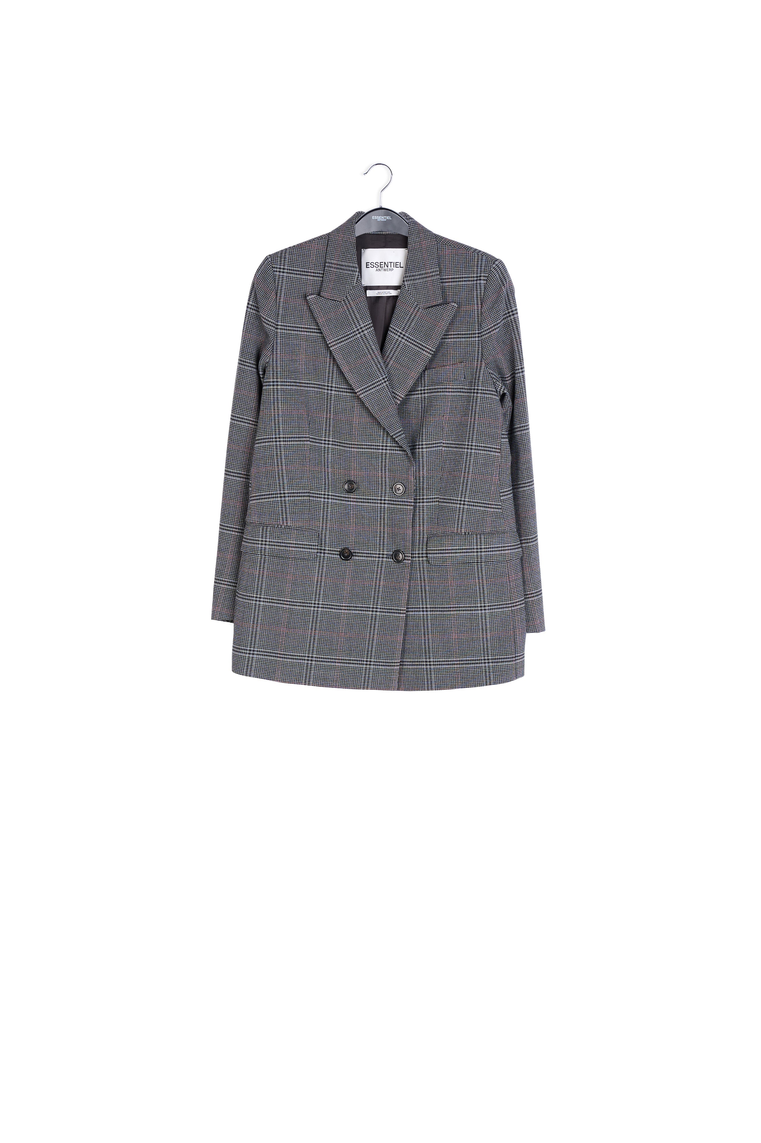 Veste blazer beige croisé à carreaux RE—SSENTIEL | Essentiel second hand