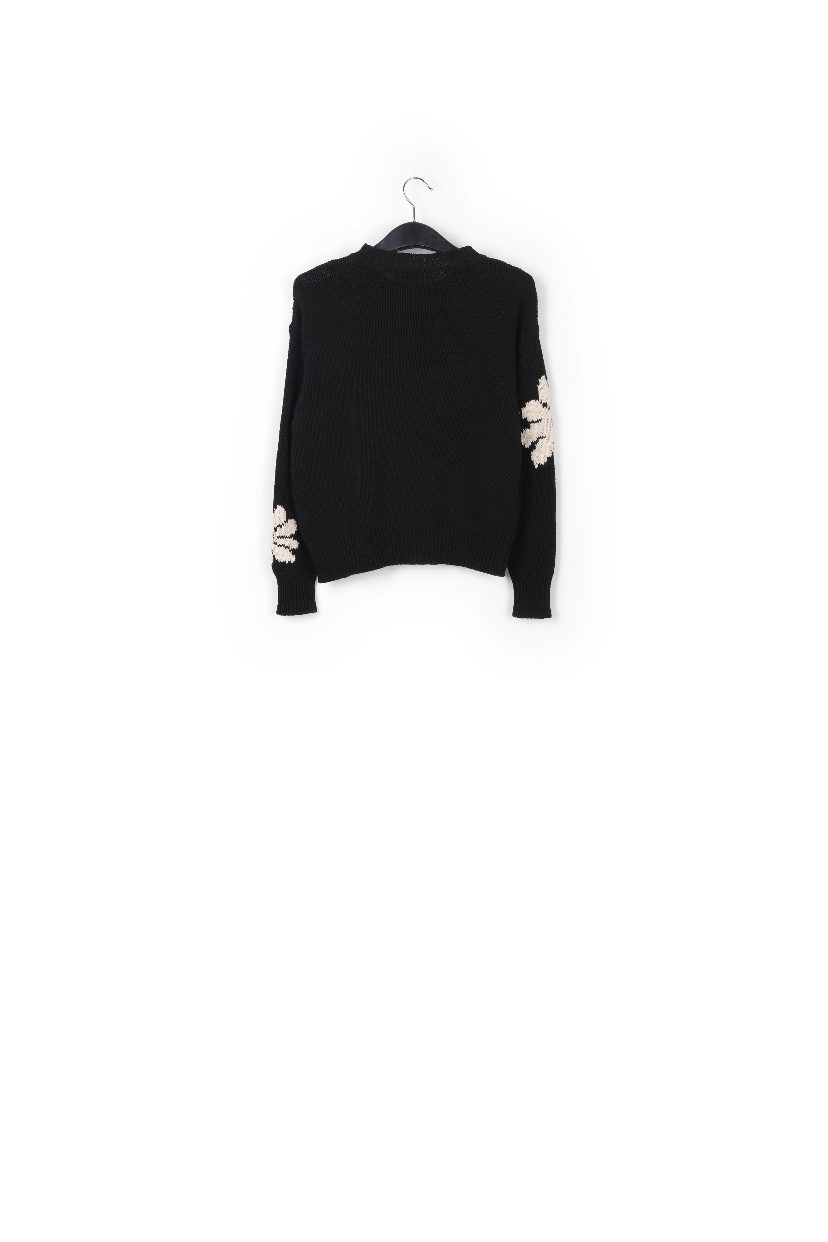 Black and off-white floral intarsia-knitted sweater RE—SSENTIEL | Essentiel second hand