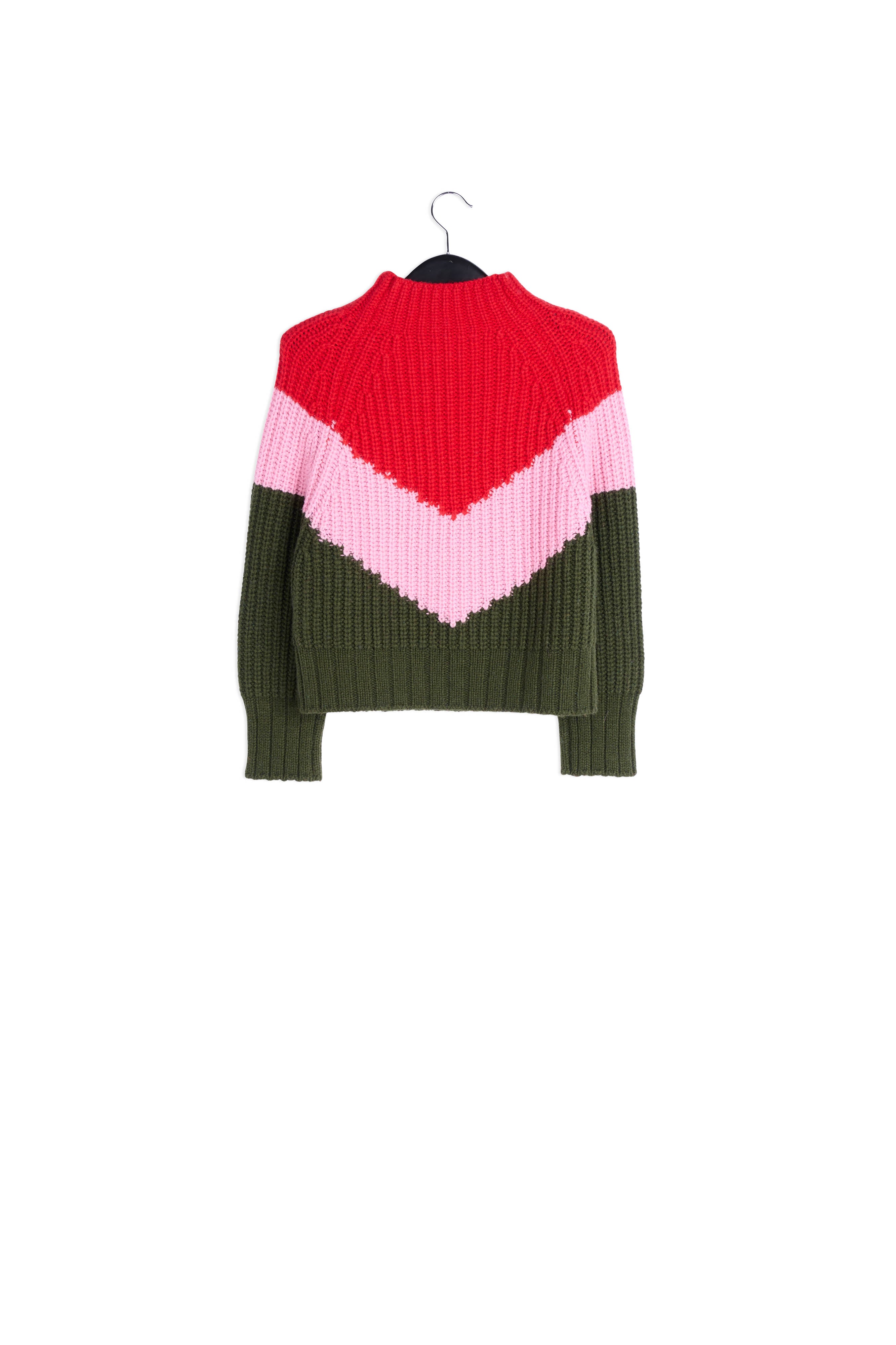 Khaki, pink and red v-panel knitted sweater RE—SSENTIEL | Essentiel second hand