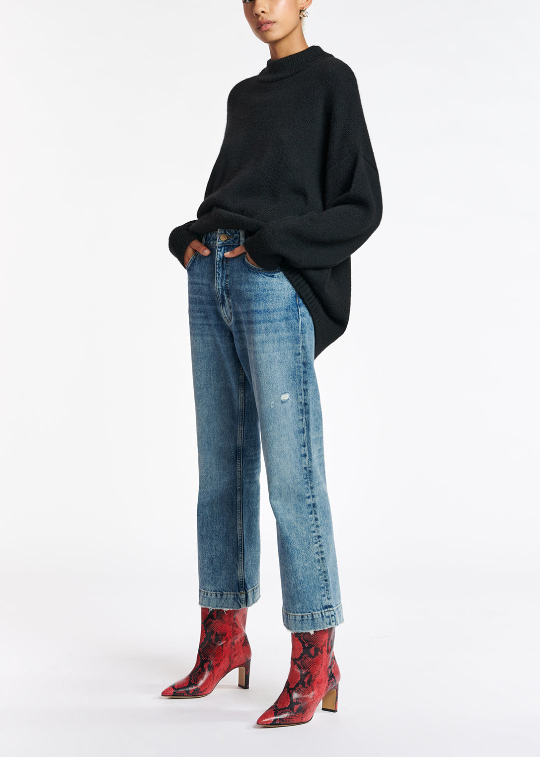 Blue cropped high-rise flared jeans RE—SSENTIEL | Essentiel second hand