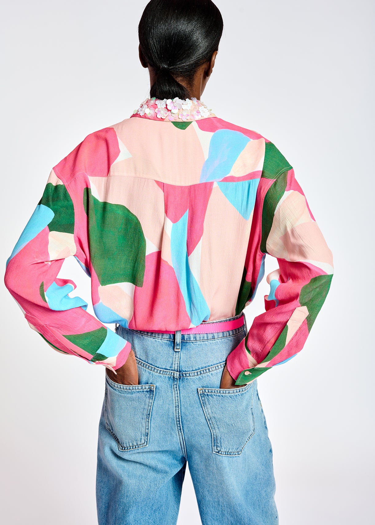 Multicolor shirt with sequin-embroidered collar RE—SSENTIEL | Essentiel second hand