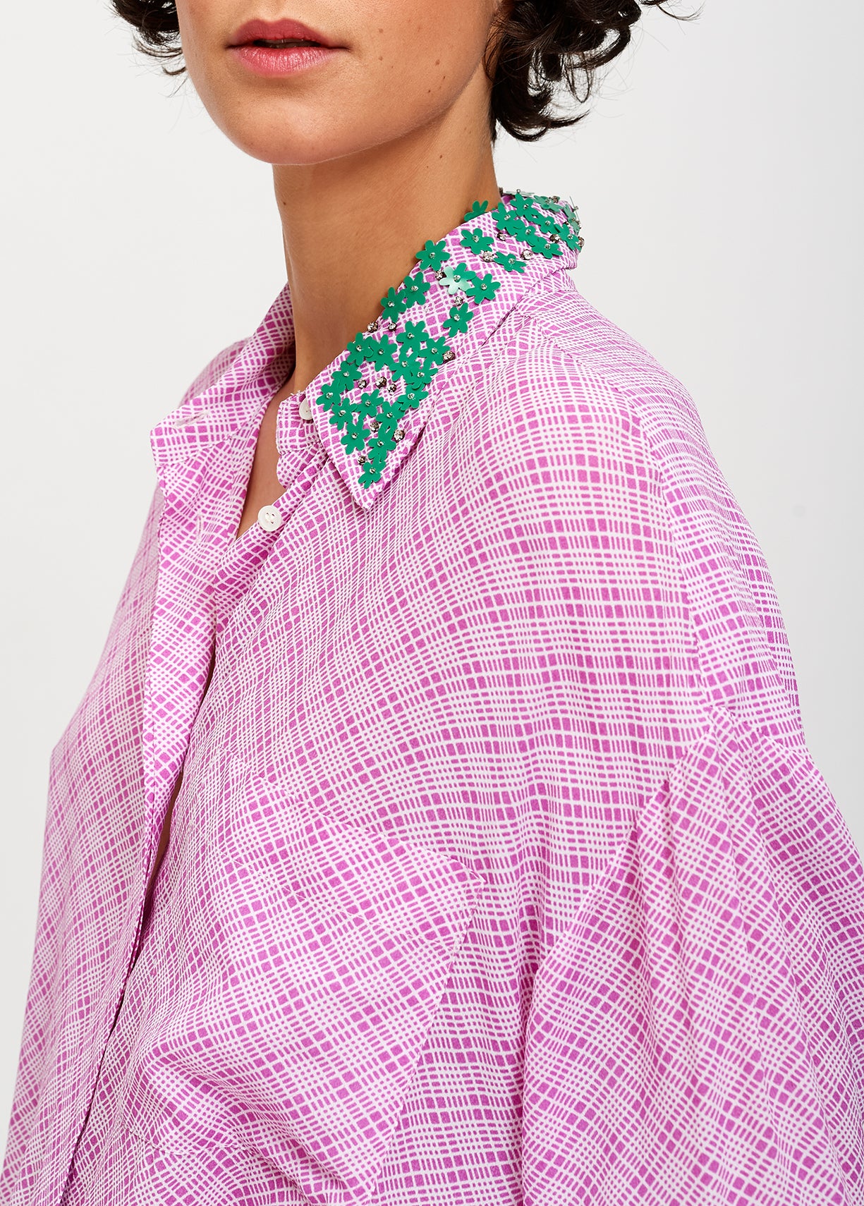 Pink and white check shirt with embellished collar RE—SSENTIEL | Essentiel second hand