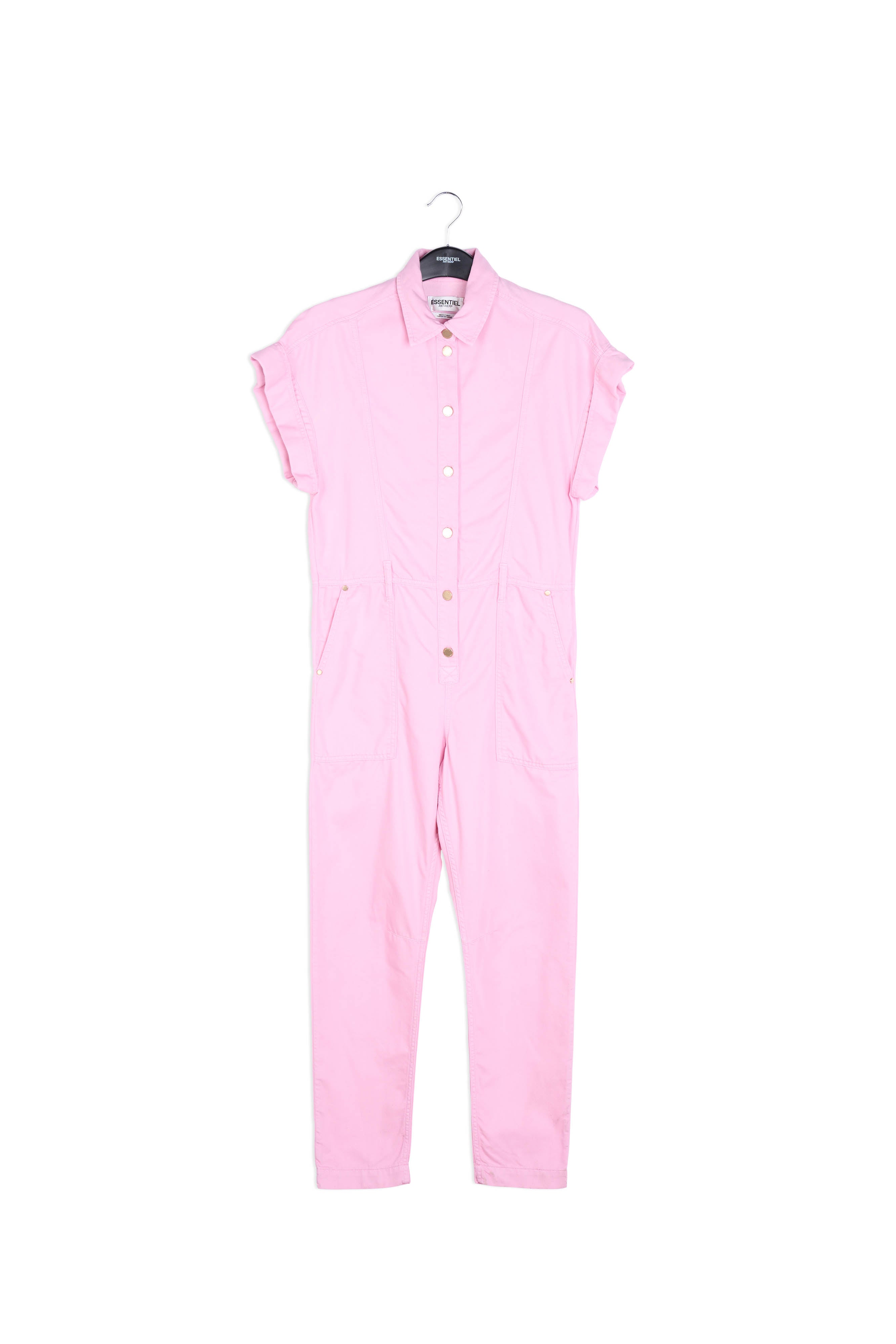 Light pink short-sleeved denim jumpsuit RE—SSENTIEL | Essentiel second hand