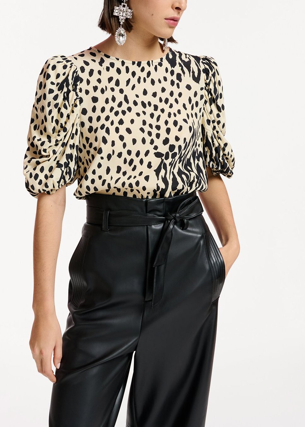 Black faux leather belted pants RE—SSENTIEL | Essentiel second hand