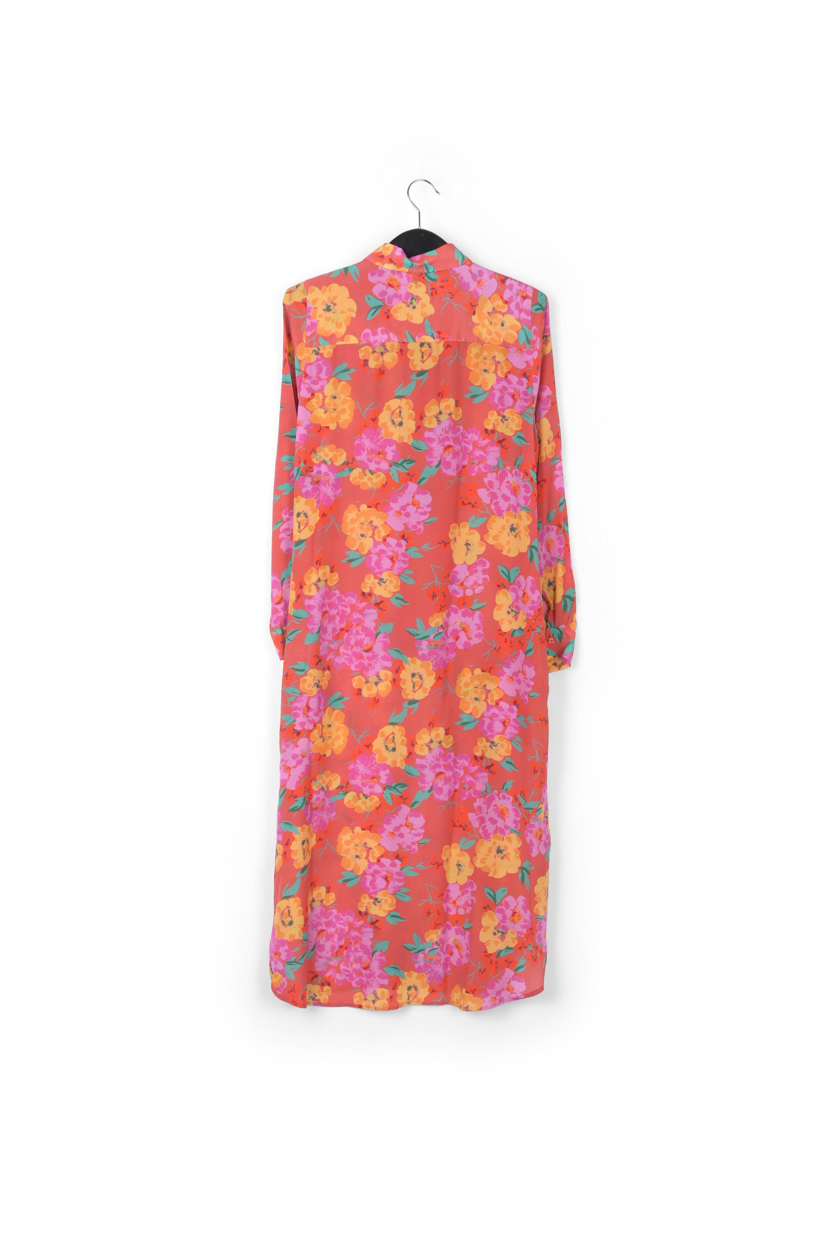 Coral floral-print silk shirt dress RE—SSENTIEL | Essentiel second hand