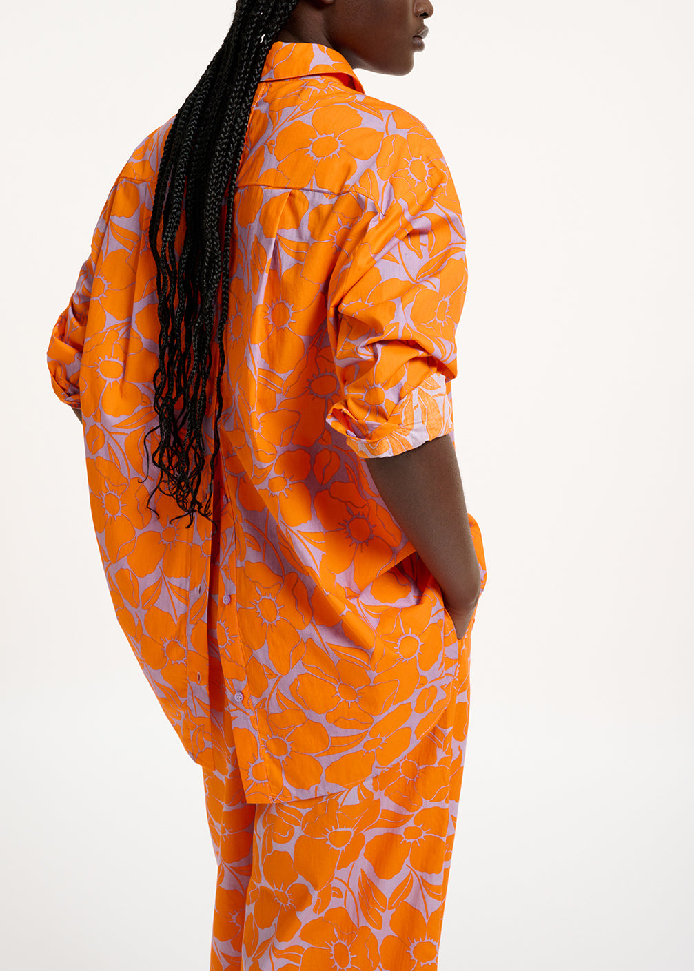 Lilac and orange cotton shirt with floral print RE—SSENTIEL | Essentiel second hand