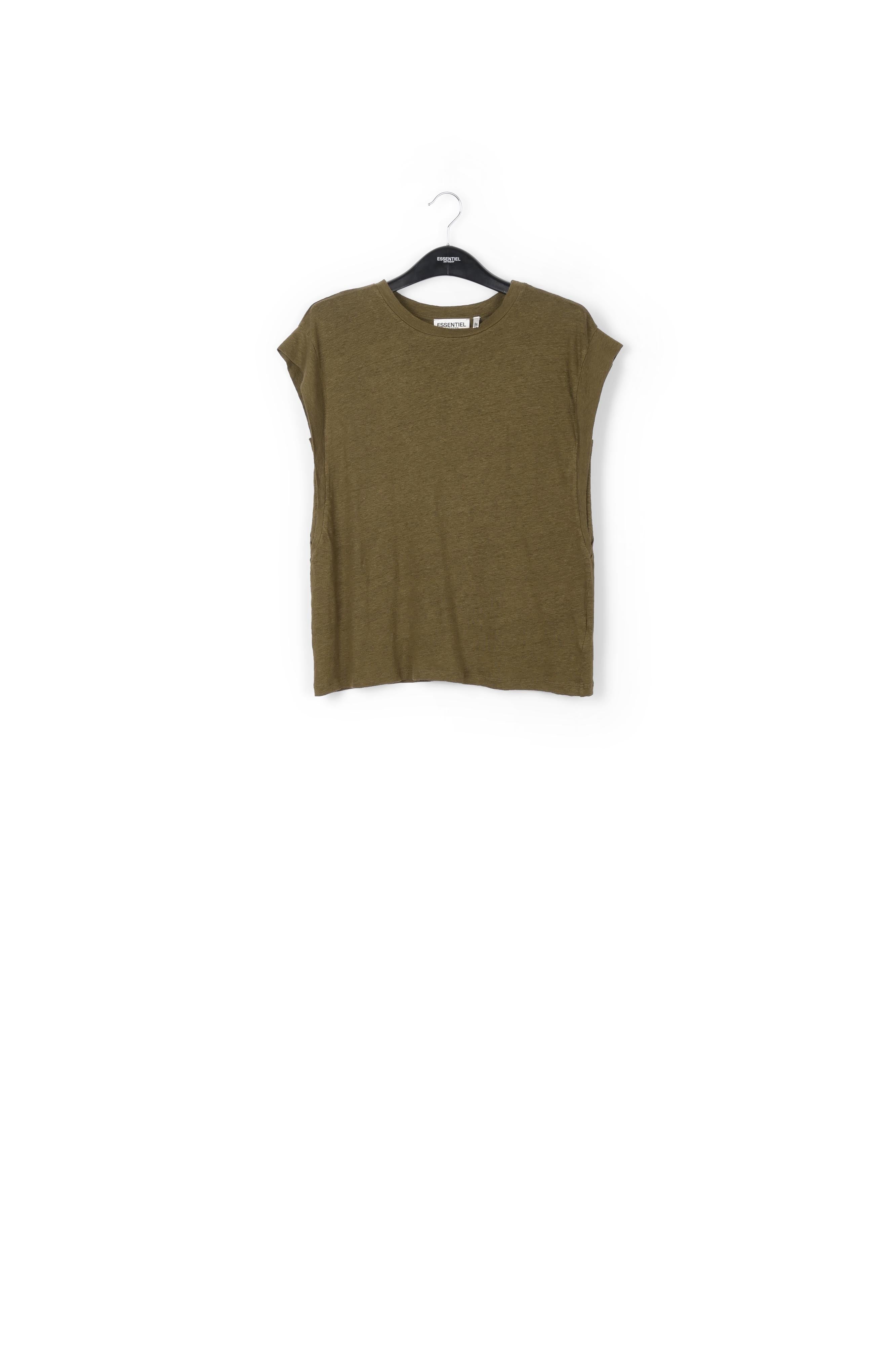 Khaki green linen relaxed-fit T-shirt RE—SSENTIEL | Essentiel second hand