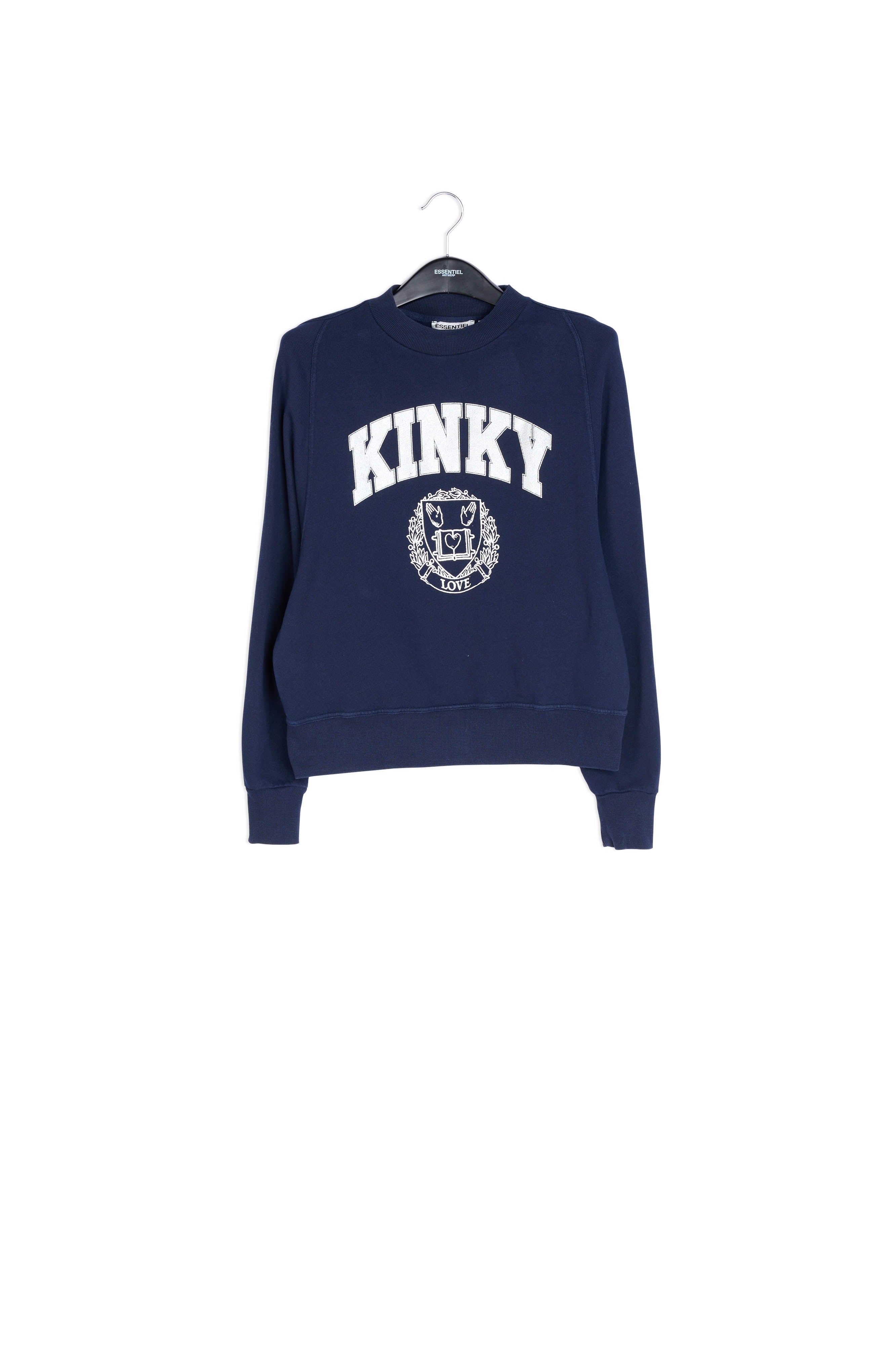 Navy blue cotton-jersey sweatshirt with metallic varsity print RE—SSENTIEL | Essentiel second hand