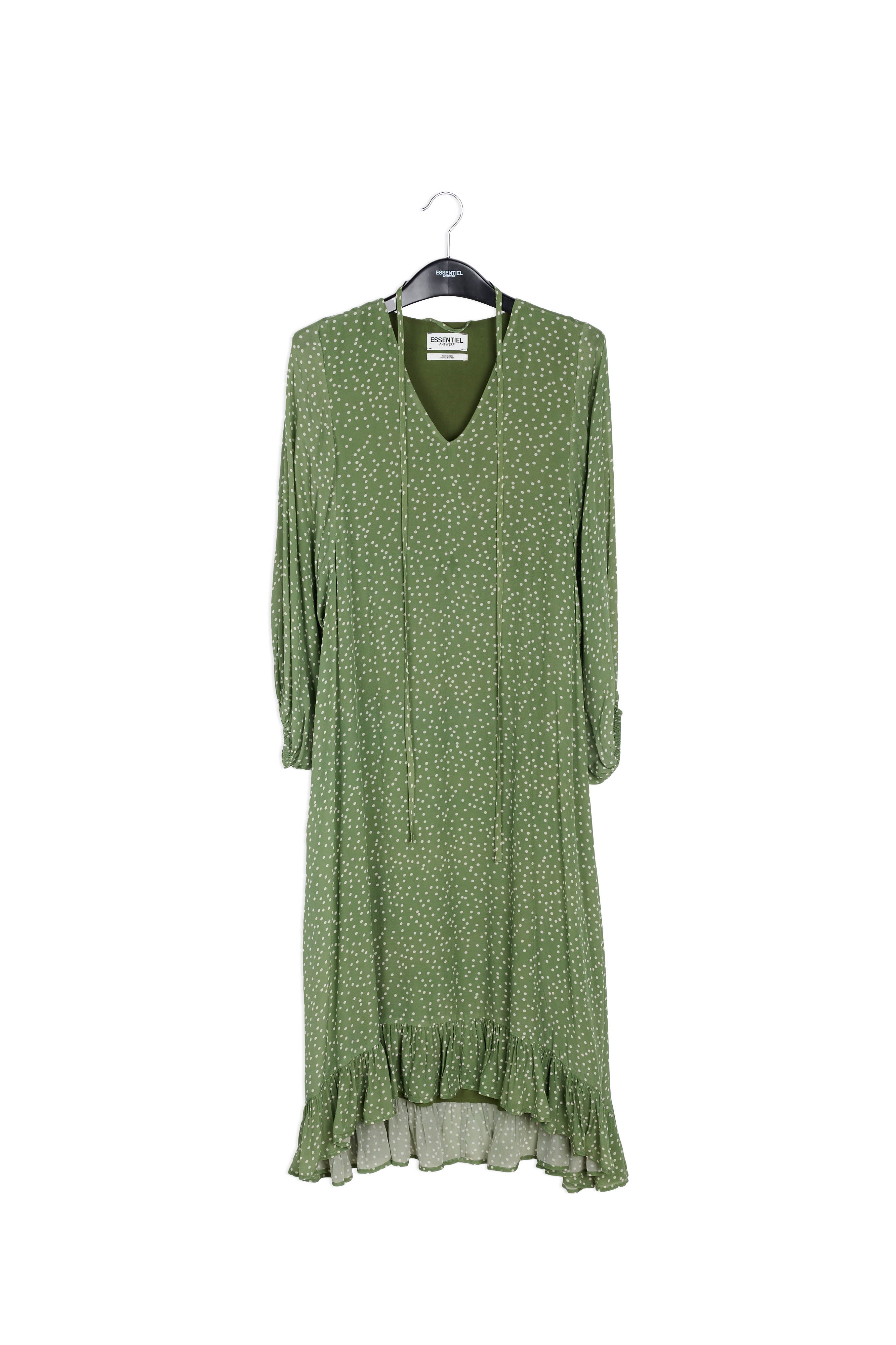 Groene midi-jurk met stippen RE—SSENTIEL | Essentiel second hand