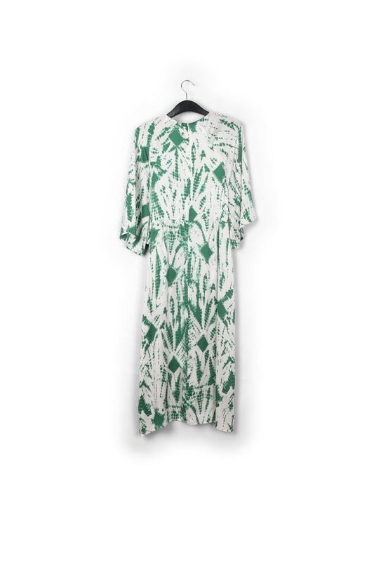 Off-white and green tie-dyed silk midi dress RE—SSENTIEL | Essentiel second hand