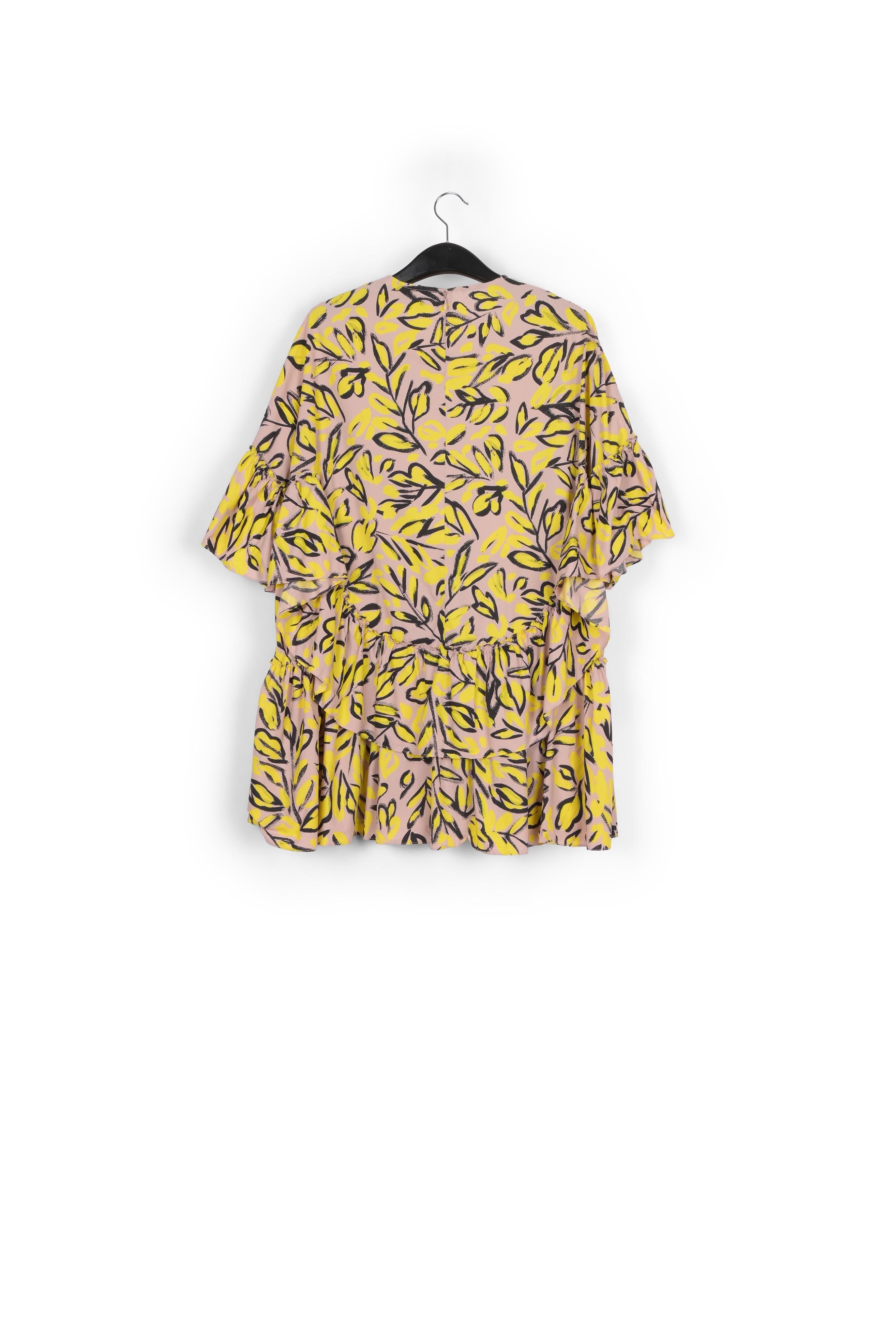 Beige ruffled cotton dress with floral print RE—SSENTIEL | Essentiel second hand