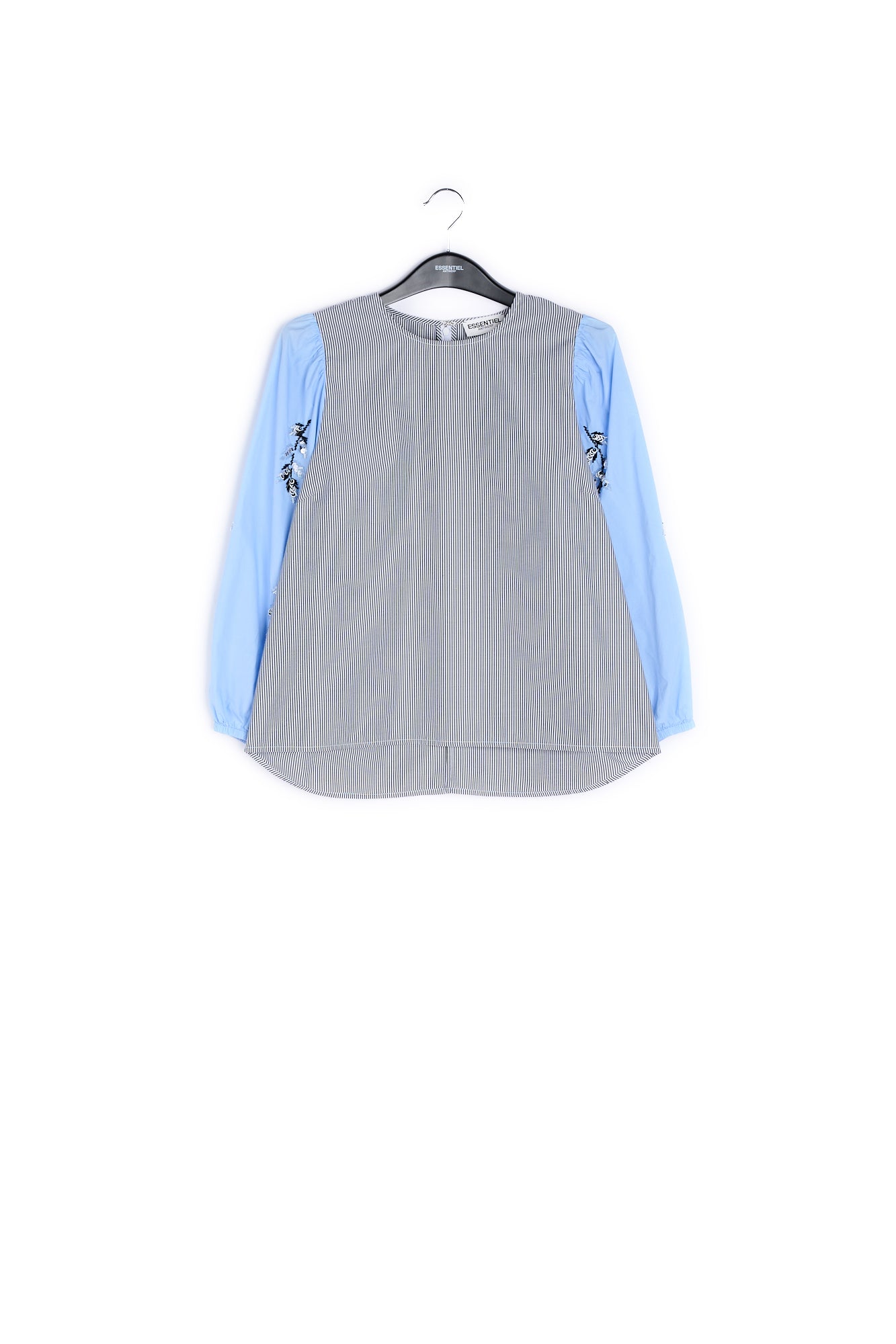 Blue and white embellished puff sleeved top RE—SSENTIEL | Essentiel second hand