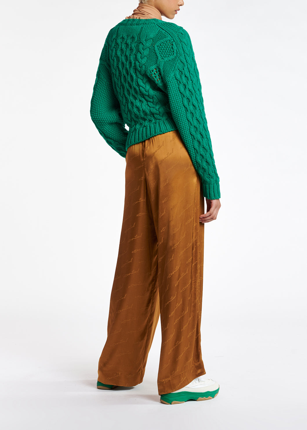 Bronze satin jacquard wide-leg pants RE—SSENTIEL | Essentiel second hand