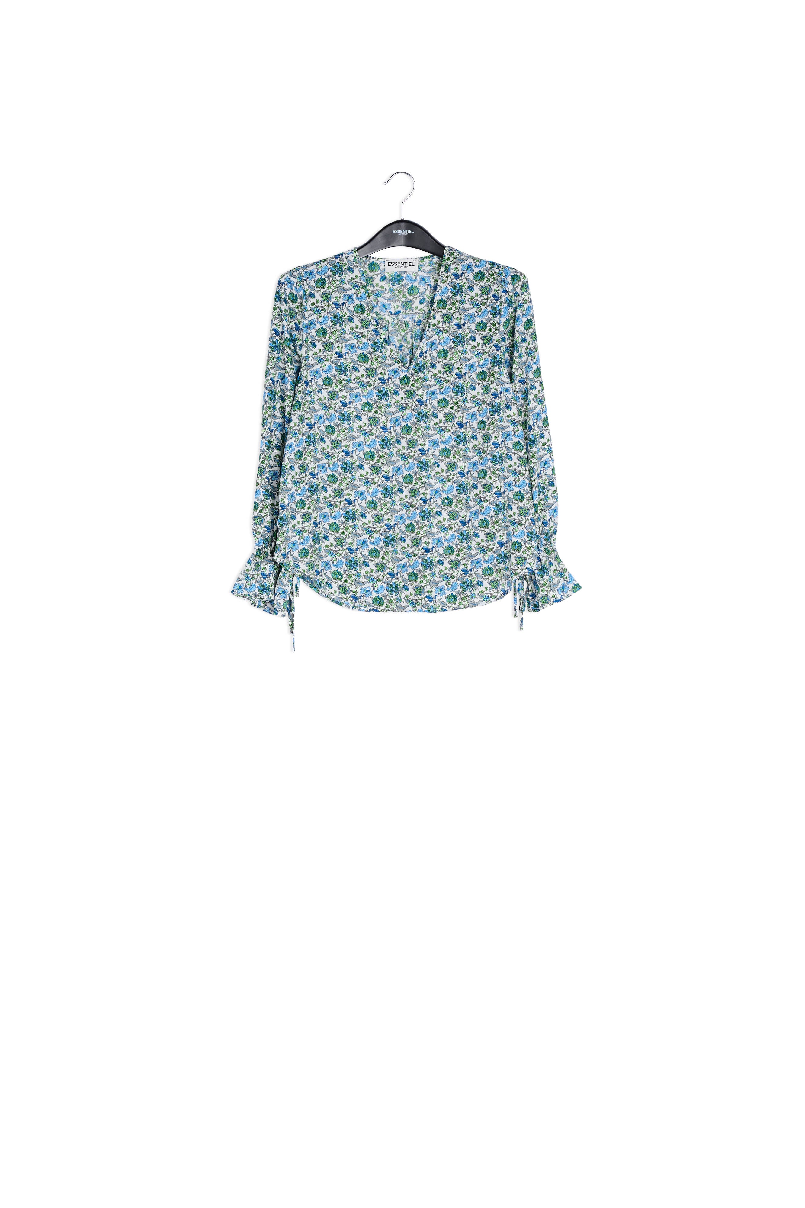 White top with blue floral print and rhinestones RE—SSENTIEL | Essentiel second hand