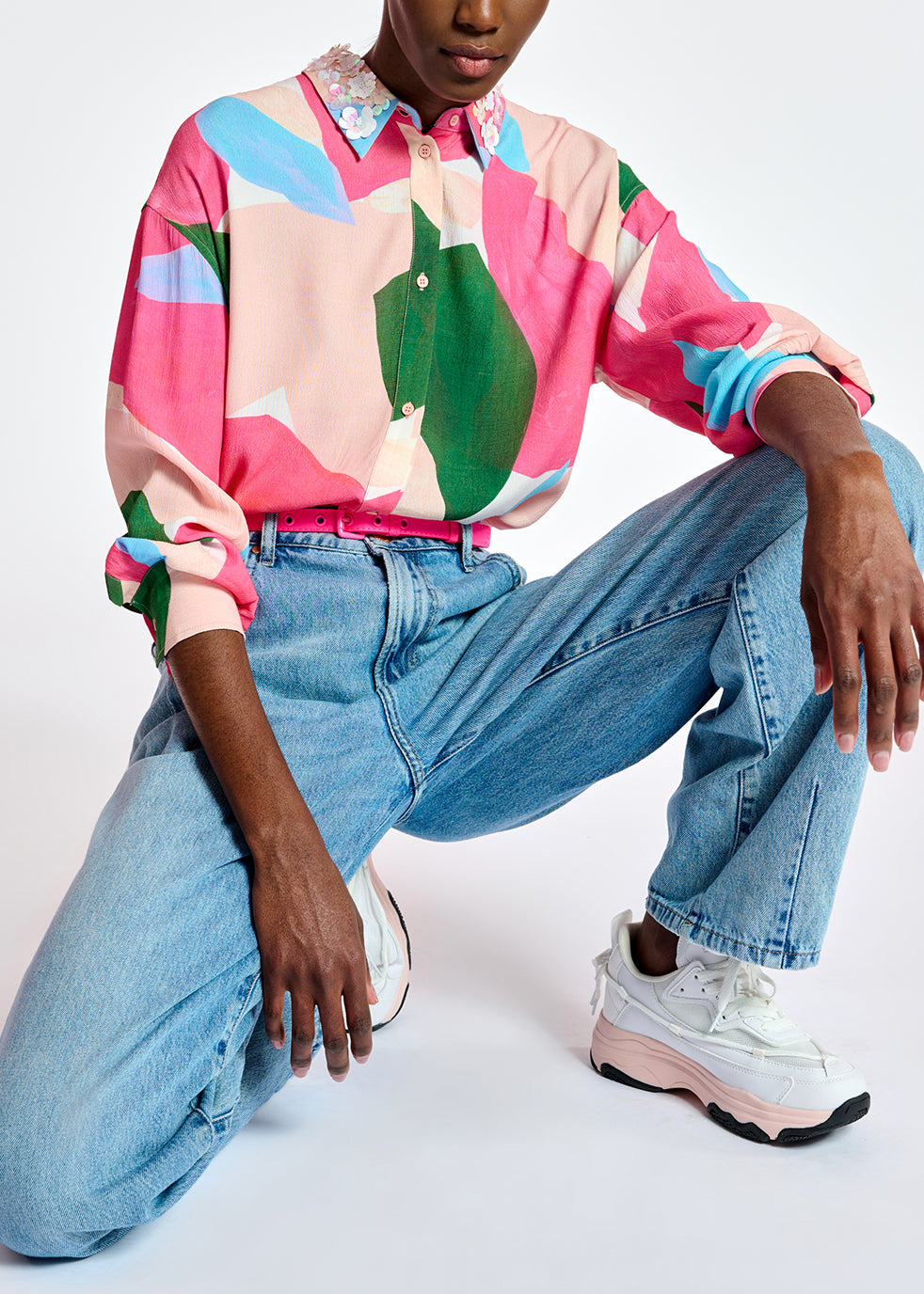 Multicolor shirt with sequin-embroidered collar RE—SSENTIEL | Essentiel second hand