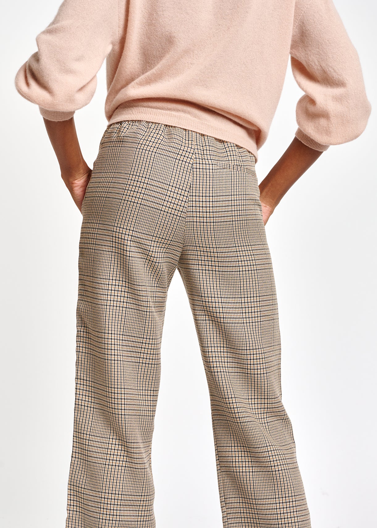 Beige geruite broek met wijde pijpen RE—SSENTIEL | Essentiel second hand