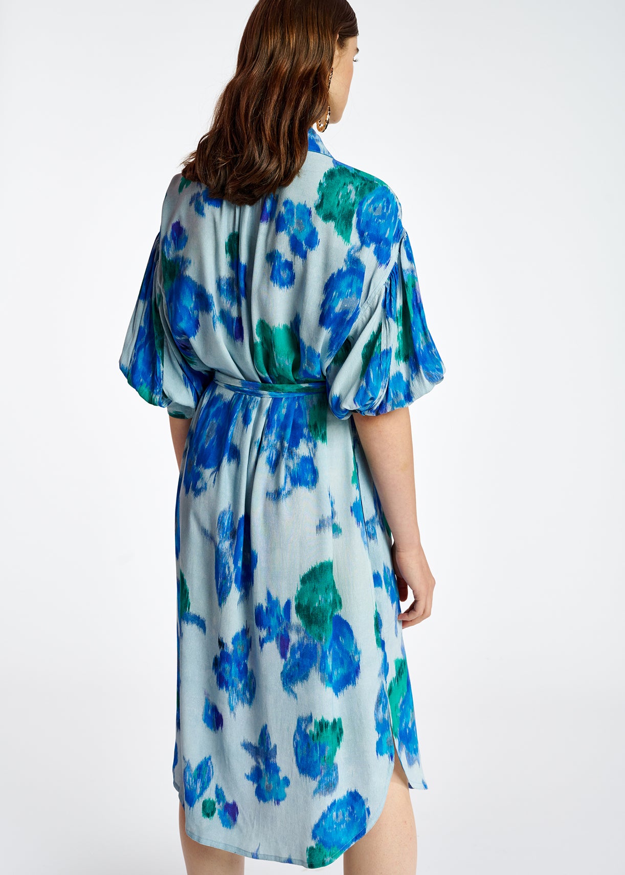 Light blue, blue and green floral-print shirt dress RE—SSENTIEL | Essentiel second hand