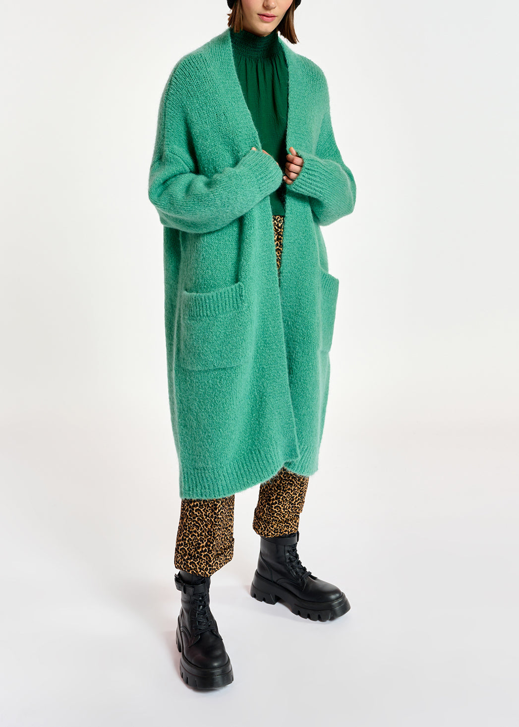 Teal midi-length mohair-blend cardigan RE—SSENTIEL | Essentiel second hand