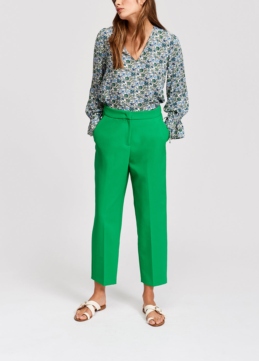 Groene klassieke geklede broek RE—SSENTIEL | Essentiel second hand