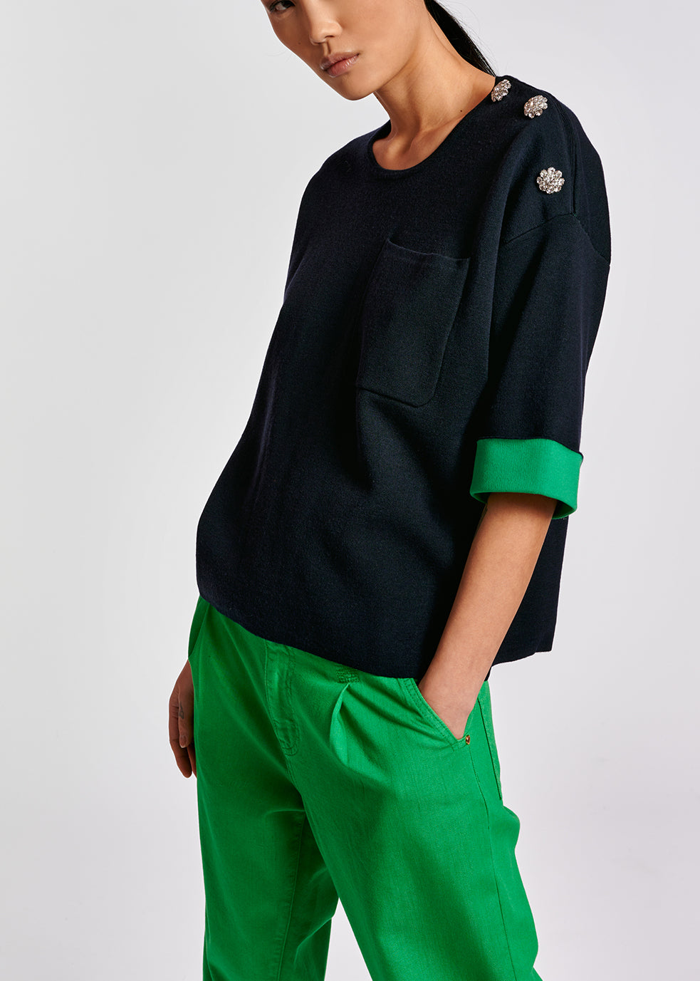 Pull bleu foncé à manches courtes RE—SSENTIEL | Essentiel second hand