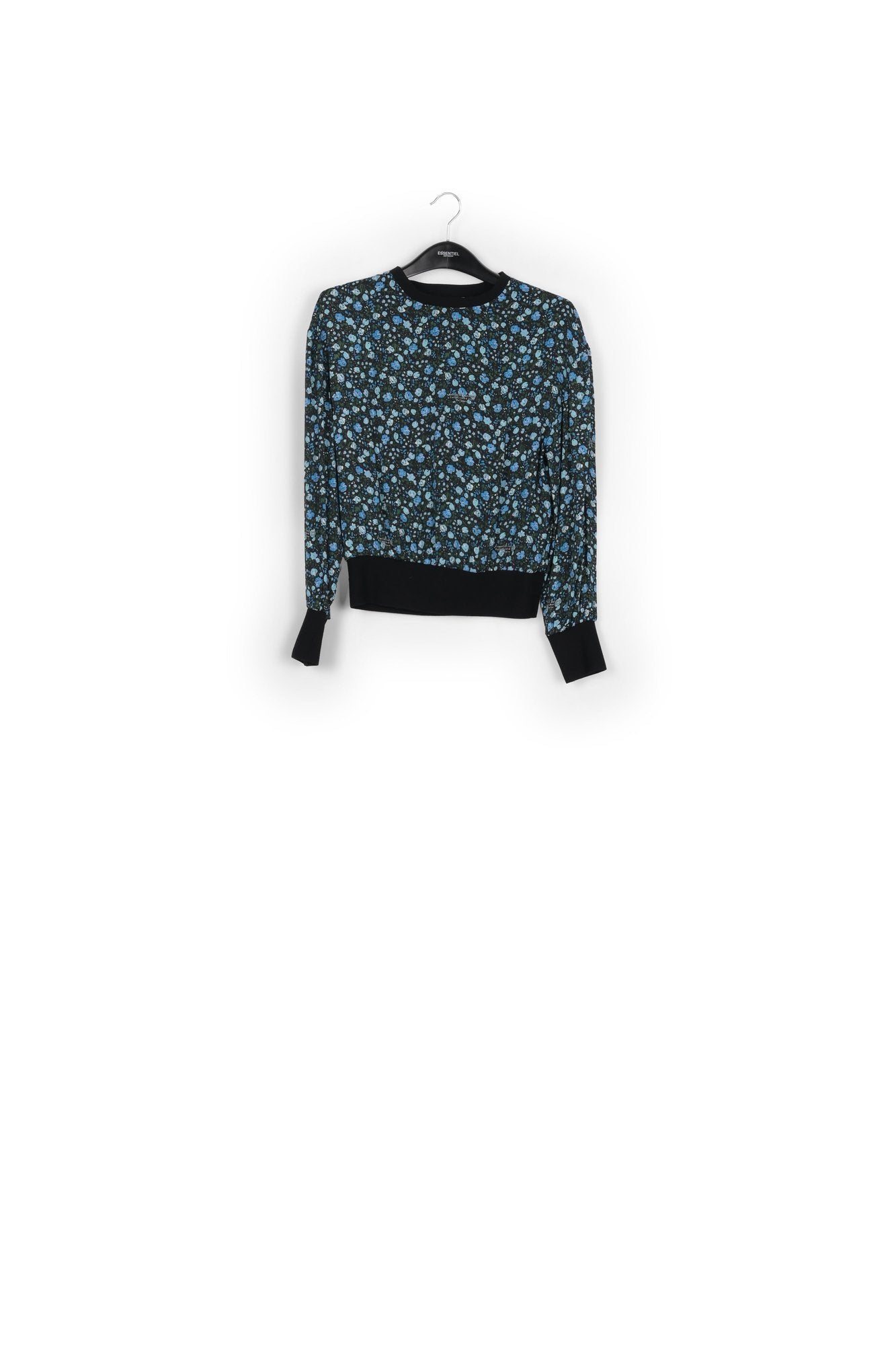 Blue and turquoise print top with contrast ribs RE—SSENTIEL | Essentiel second hand