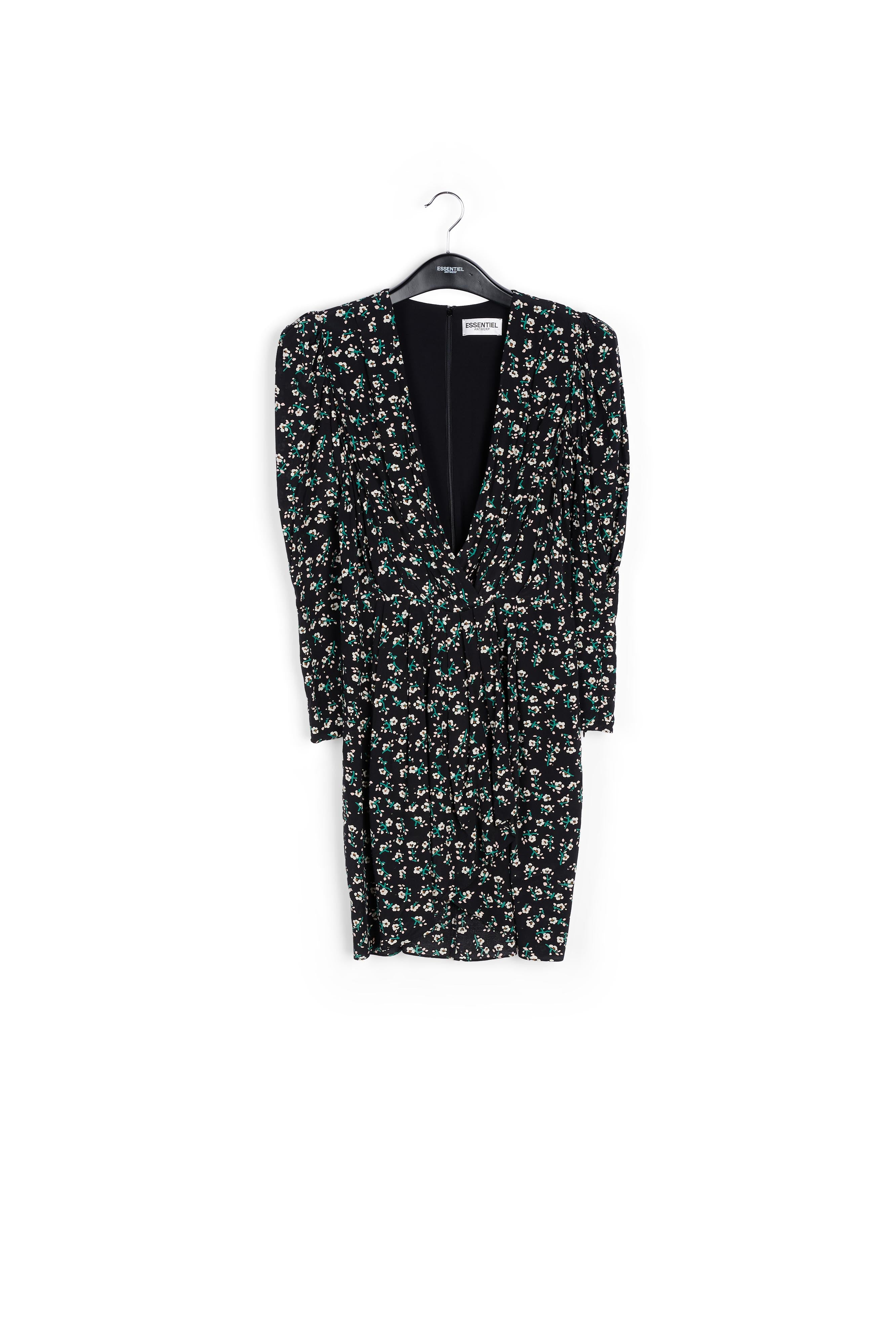 Black floral mini wrap dress RE—SSENTIEL | Essentiel second hand