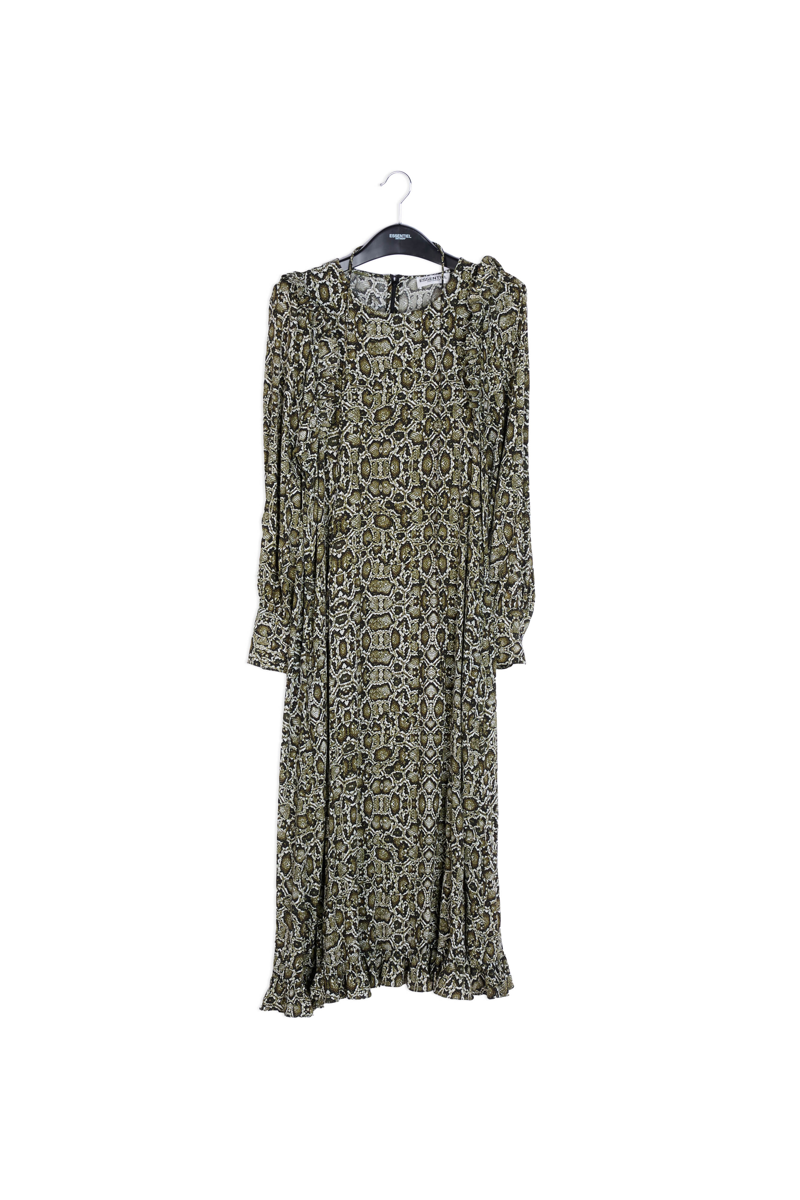 Kakigroene midi-jurk met slangenprint RE—SSENTIEL | Essentiel second hand