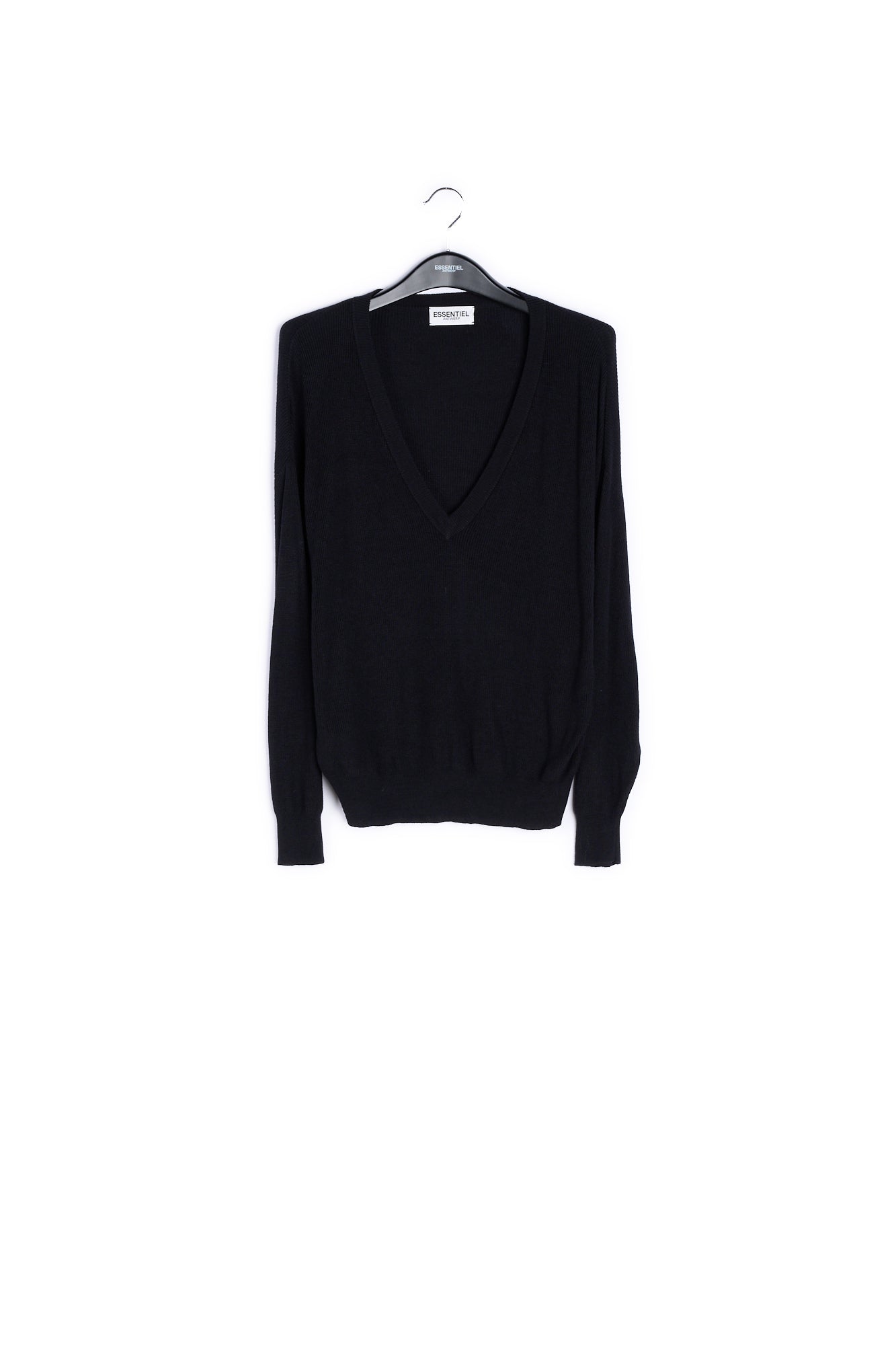 Black ribbed V-neck sweater RE—SSENTIEL | Essentiel second hand